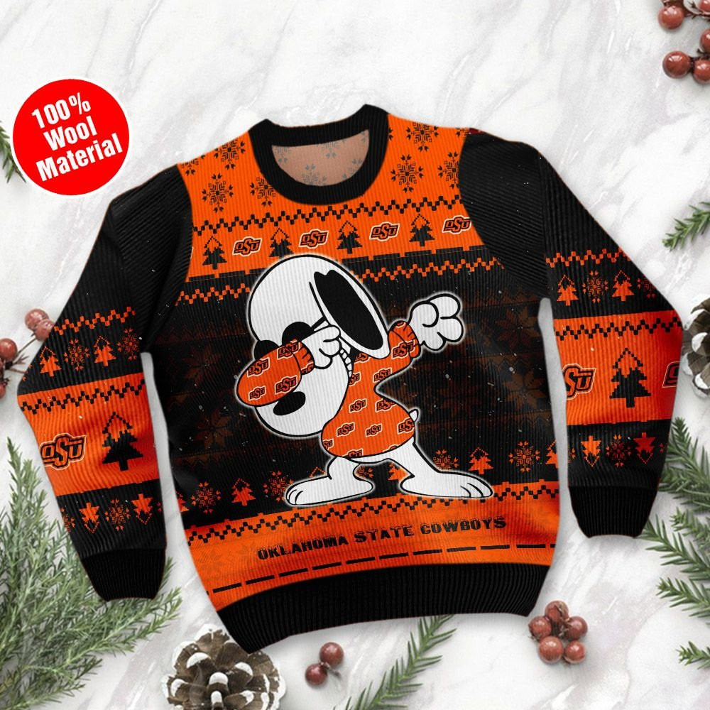 Oklahoma State Cowboys Snoopy Dabbing Holiday Party Ugly Christmas Sweater Adult 3D Funny Matching for family - Image 2