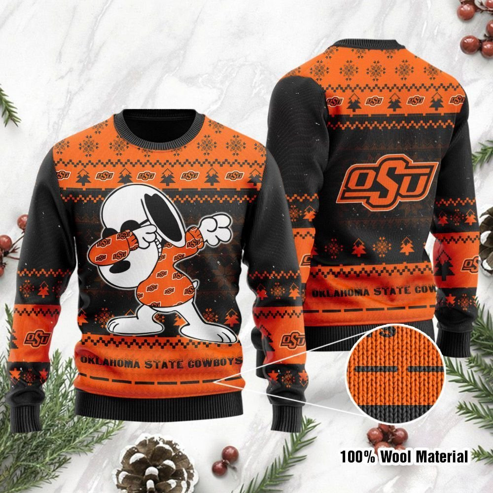 Oklahoma State Cowboys Snoopy Dabbing Ugly Christmas Sweater Adult 3D Funny Matching for family
