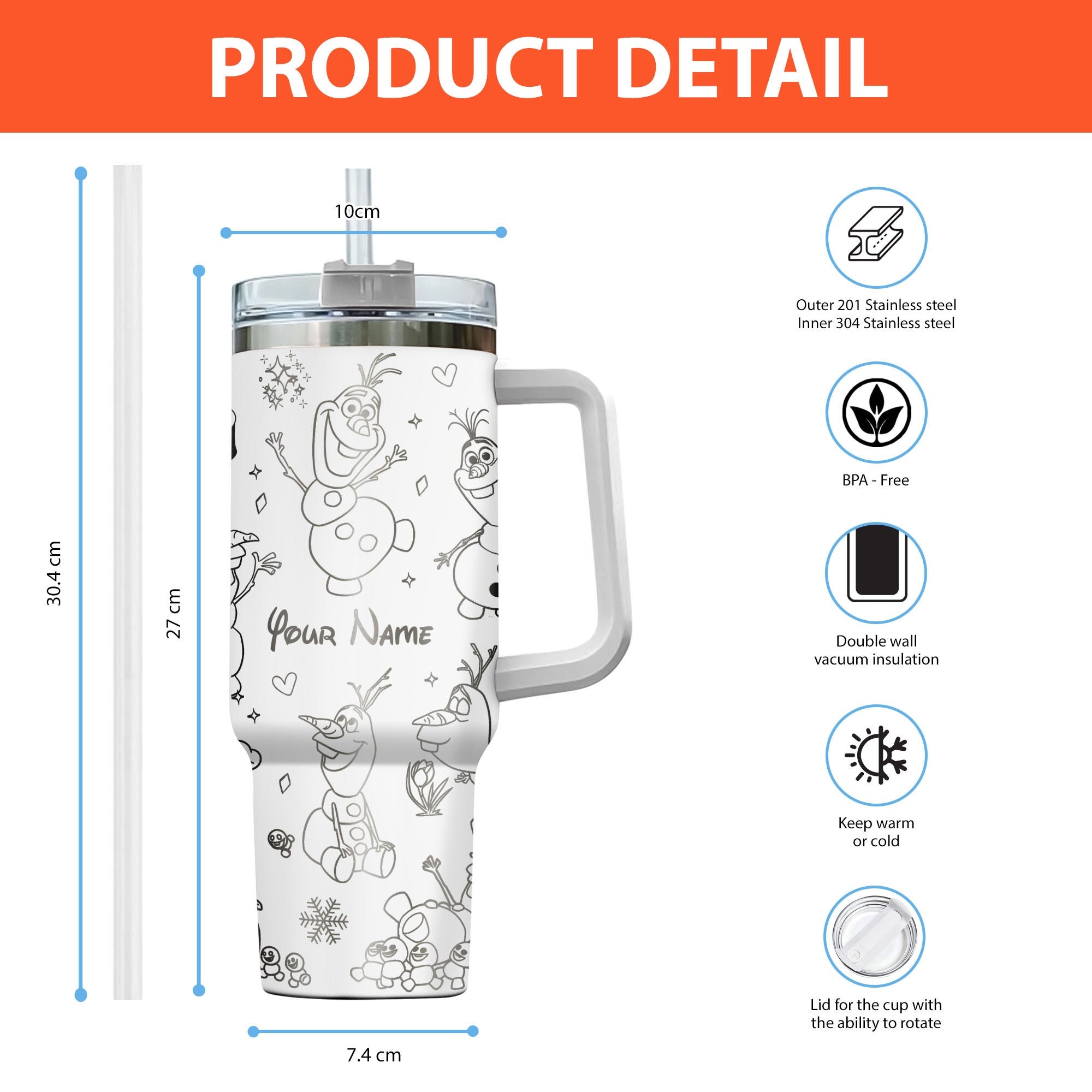Olaf Frozen Disney Cartoon Custom Stanley Cup 40 oz 30 oz Tumbler With HandleTVC2301975 - Image 2