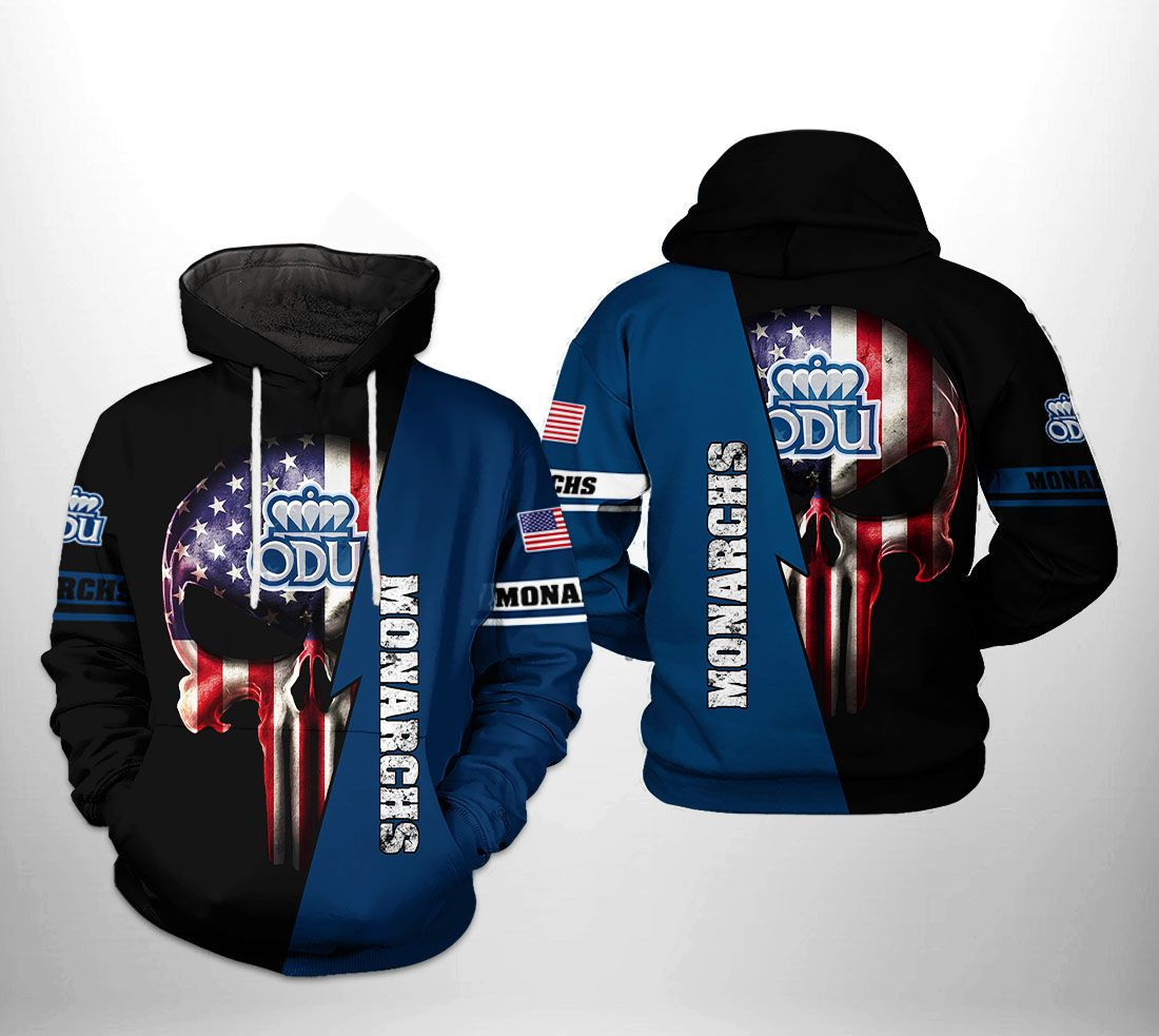 Old Dominion Monarchs NCAA US Flag Skull 3D All Over Print Hoodie, Zip Hoodie