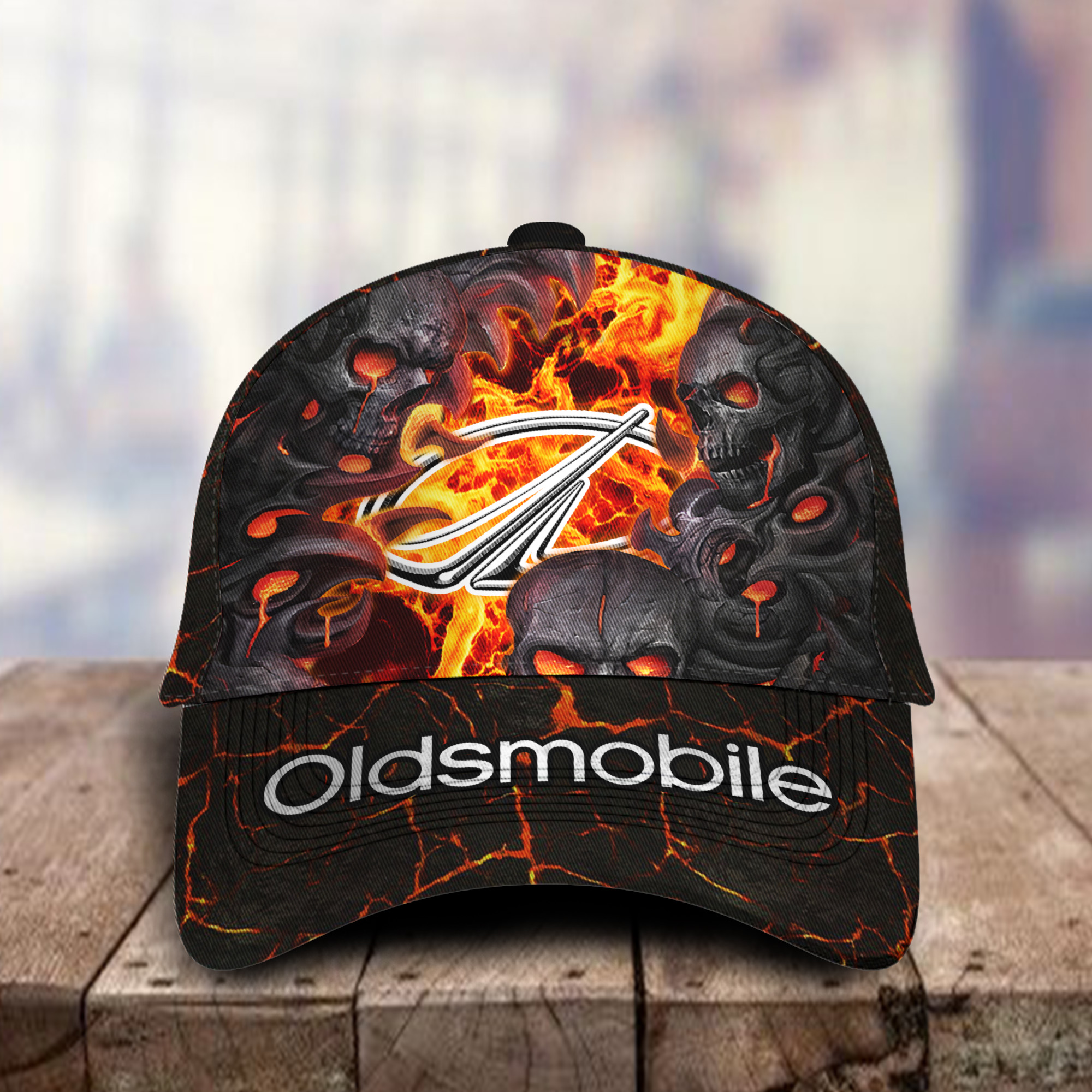 Oldsmobile 3D Classic Cap Skull Fire Car Motor Brand Hats Trucker Hats Custom Hats Gifts For Men & Women