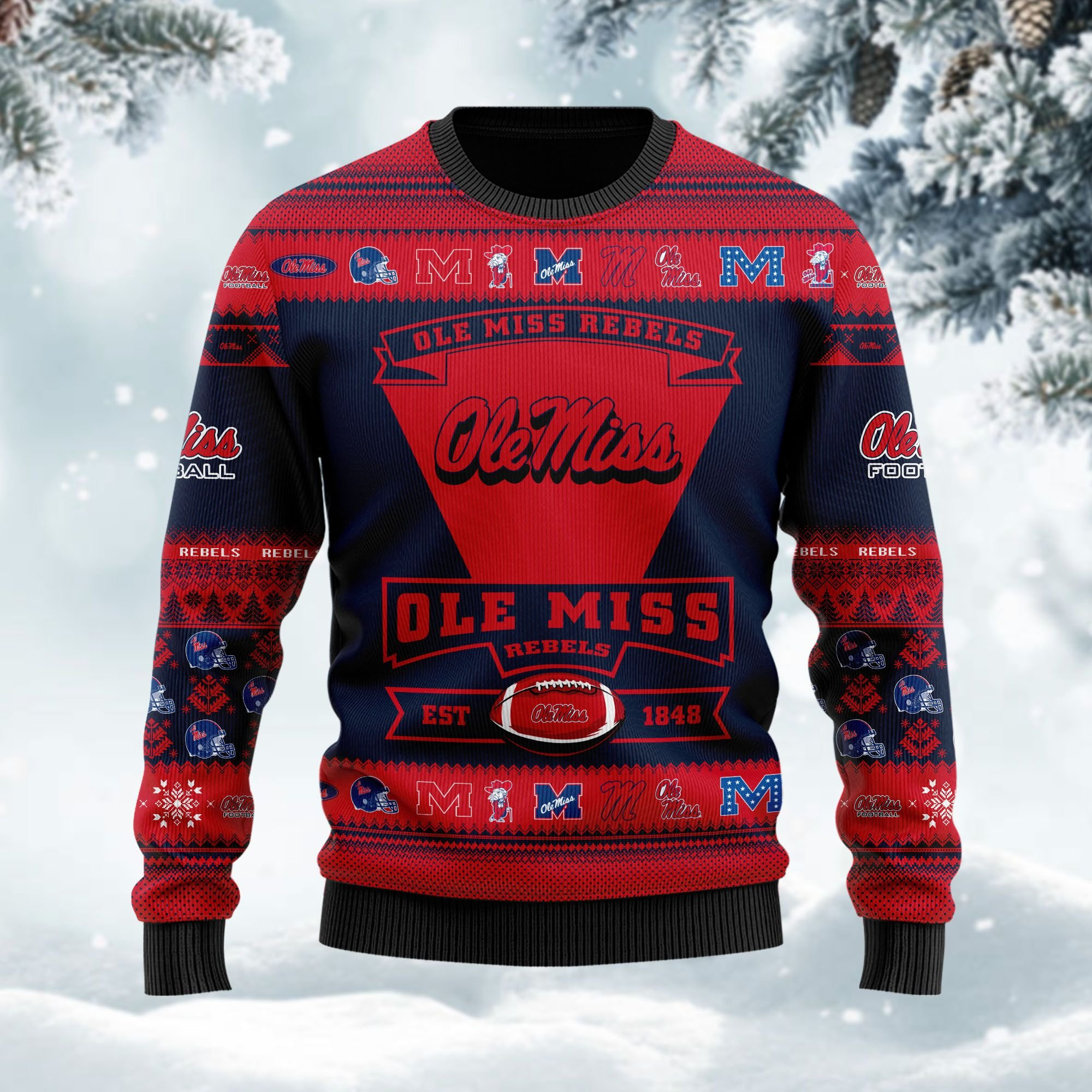 Ole Miss Rebels Football Team Logo Custom Name Personalized Ugly Christmas Sweater Adult 3D Funny Matching for family - Image 2