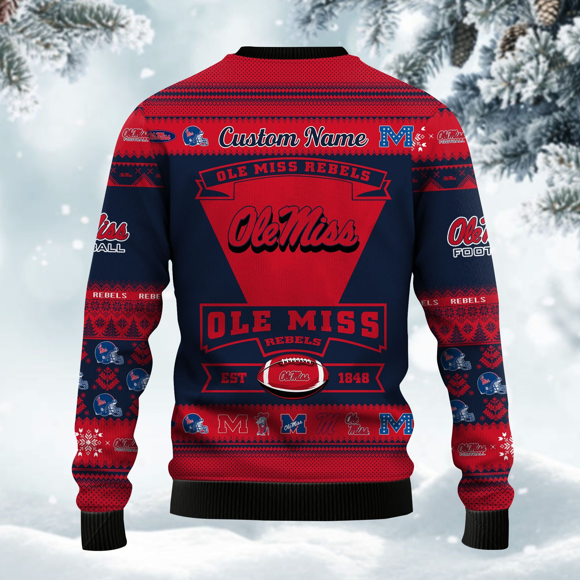 Ole Miss Rebels Football Team Logo Custom Name Personalized Ugly Christmas Sweater Adult 3D Funny Matching for family - Image 3