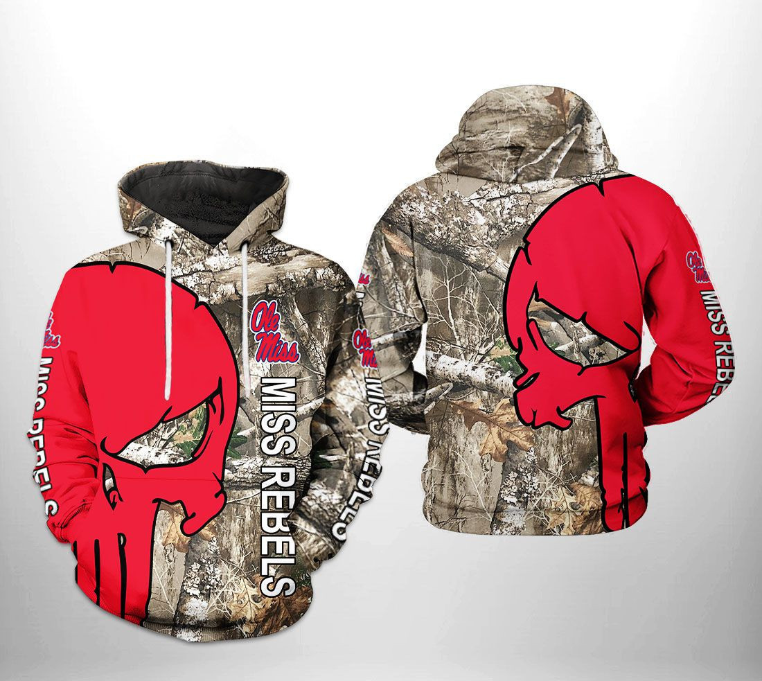 Ole Miss Rebels NCAA Camo Veteran Hunting 3D All Over Print Hoodie, Zip Hoodie