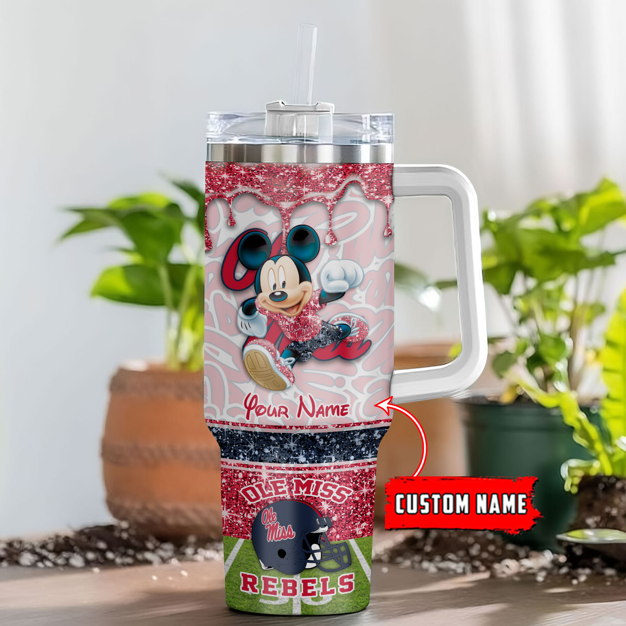 Ole Miss Rebels NCAA Mickey Mouse Glitter Custom Stanley Cup 40 oz 30 oz Tumbler With HandleTVC230125