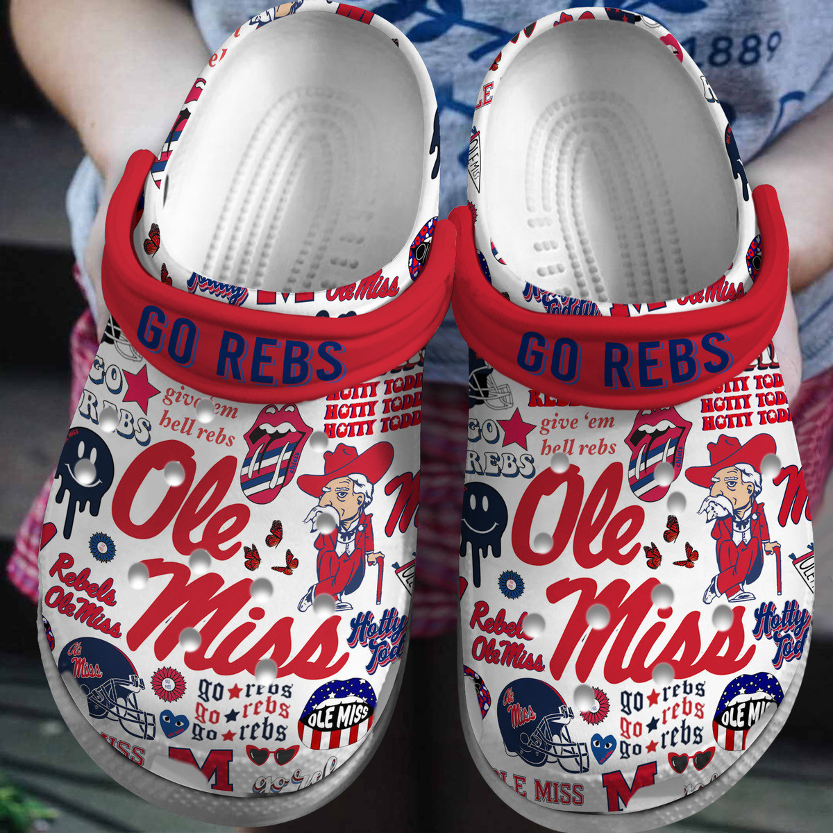 Ole Miss Rebels NCAA Sport Crocs Crocband Clogs Shoes Comfortable For Men Women and Kids