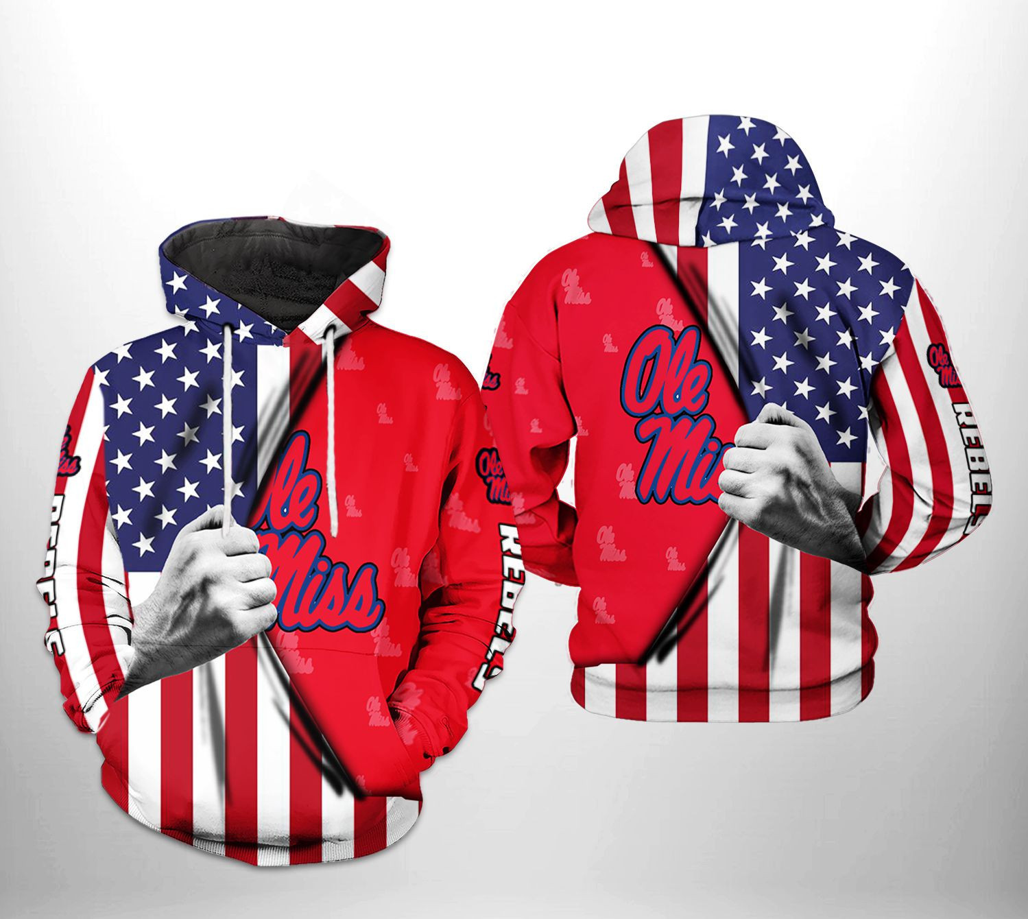 Ole Miss Rebels NCAA US Flag 3D All Over Print Hoodie, Zip Hoodie