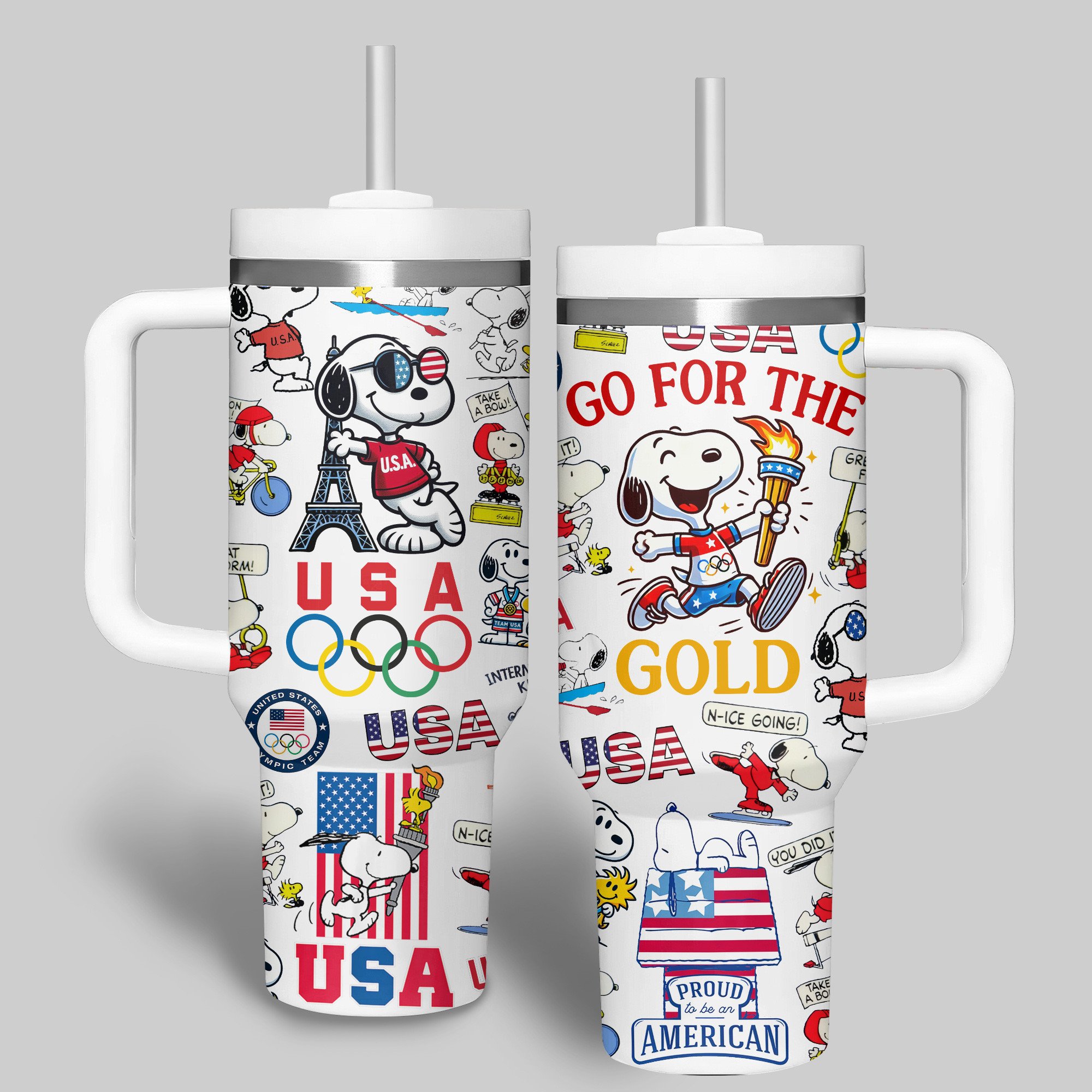 Olympic Paris 2024 Snoopy Cartoon Custom Stanley Cup 40 oz 30 oz Tumbler With HandleTVC2301739