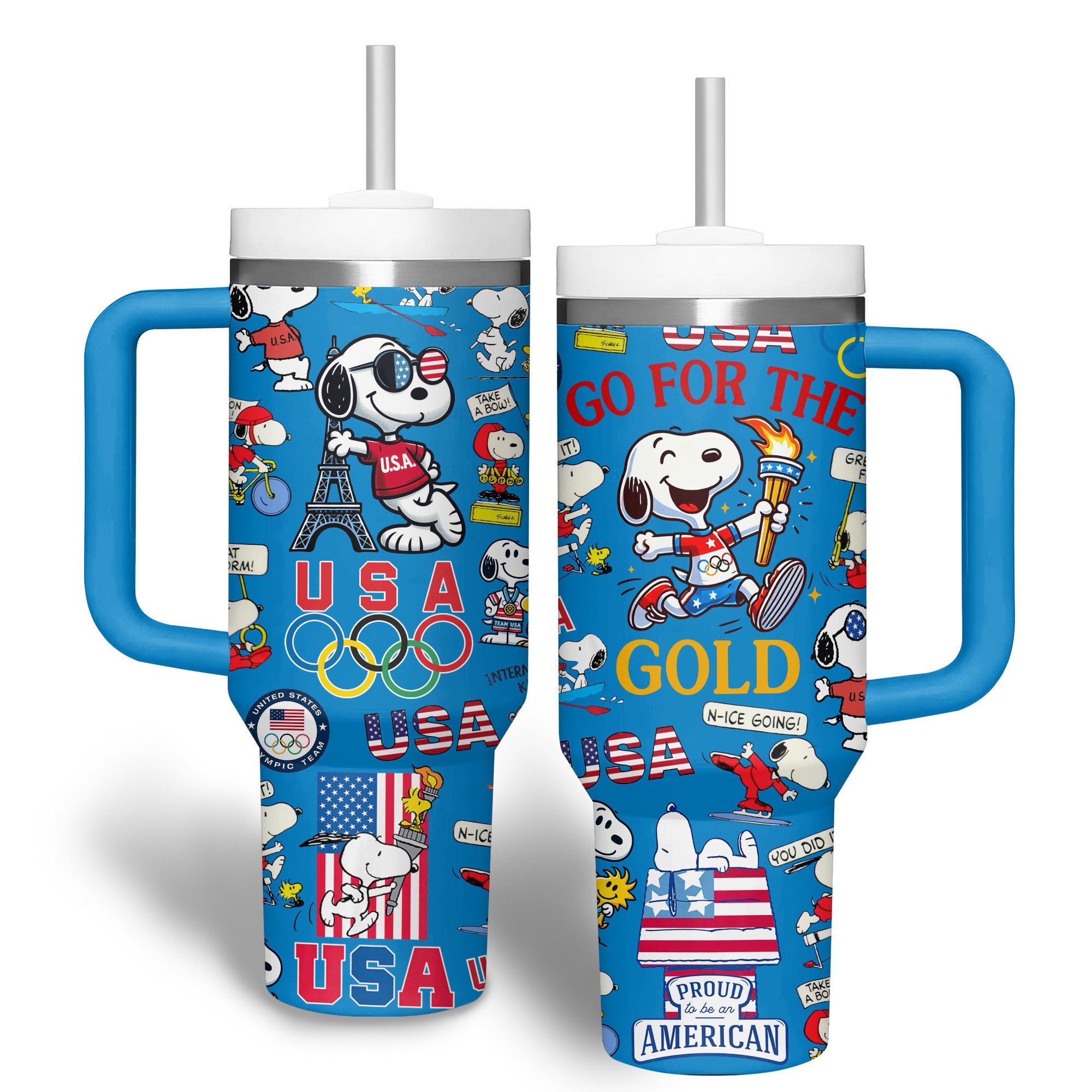 Olympic Paris 2024 Snoopy Cartoon Custom Stanley Cup 40 oz 30 oz Tumbler With HandleTVC2301739