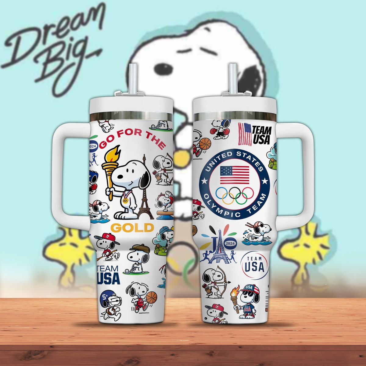 Olympic Paris 2024 Snoopy Cartoon Custom Stanley Cup 40 oz 30 oz Tumbler With HandleTVC2301801