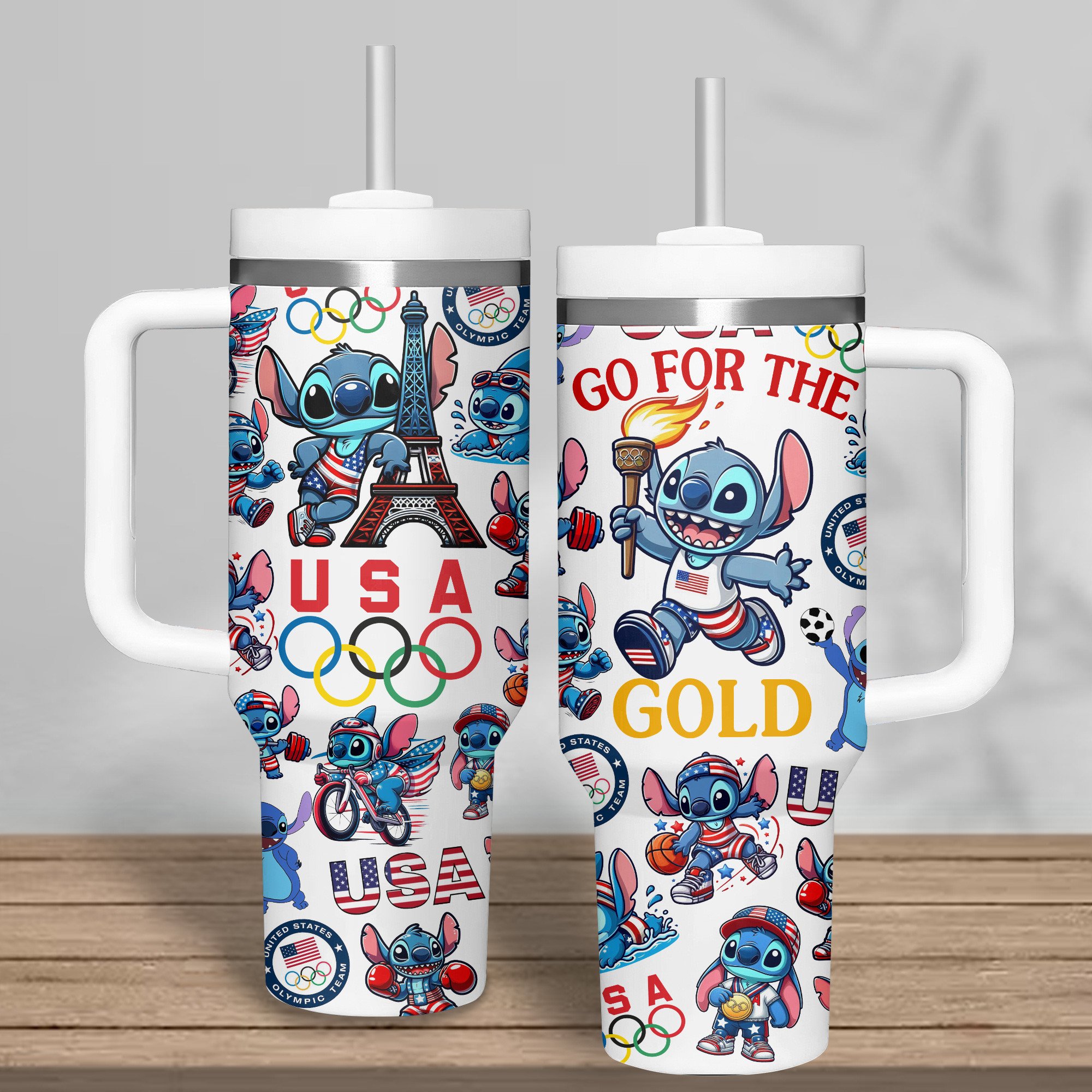 Olympic Paris 2024 Stitch Cartoon Custom Stanley Cup 40 oz 30 oz Tumbler With HandleTVC2301739