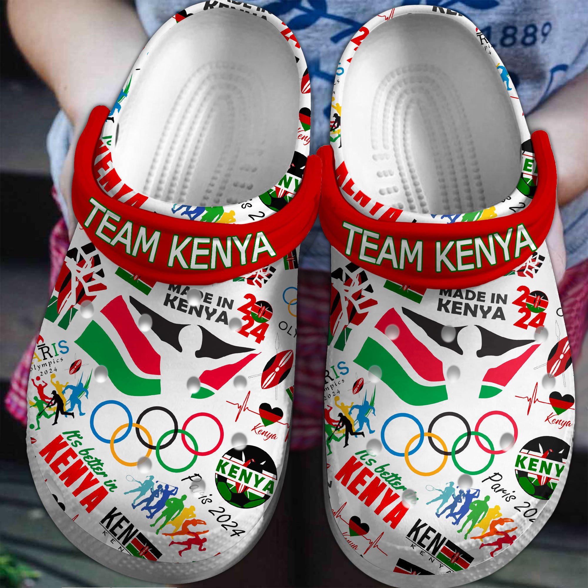 Olympic Paris 2024 Team Kenya Sport Crocs Crocband Clogs Shoes Comfortable For Men Women and Kids