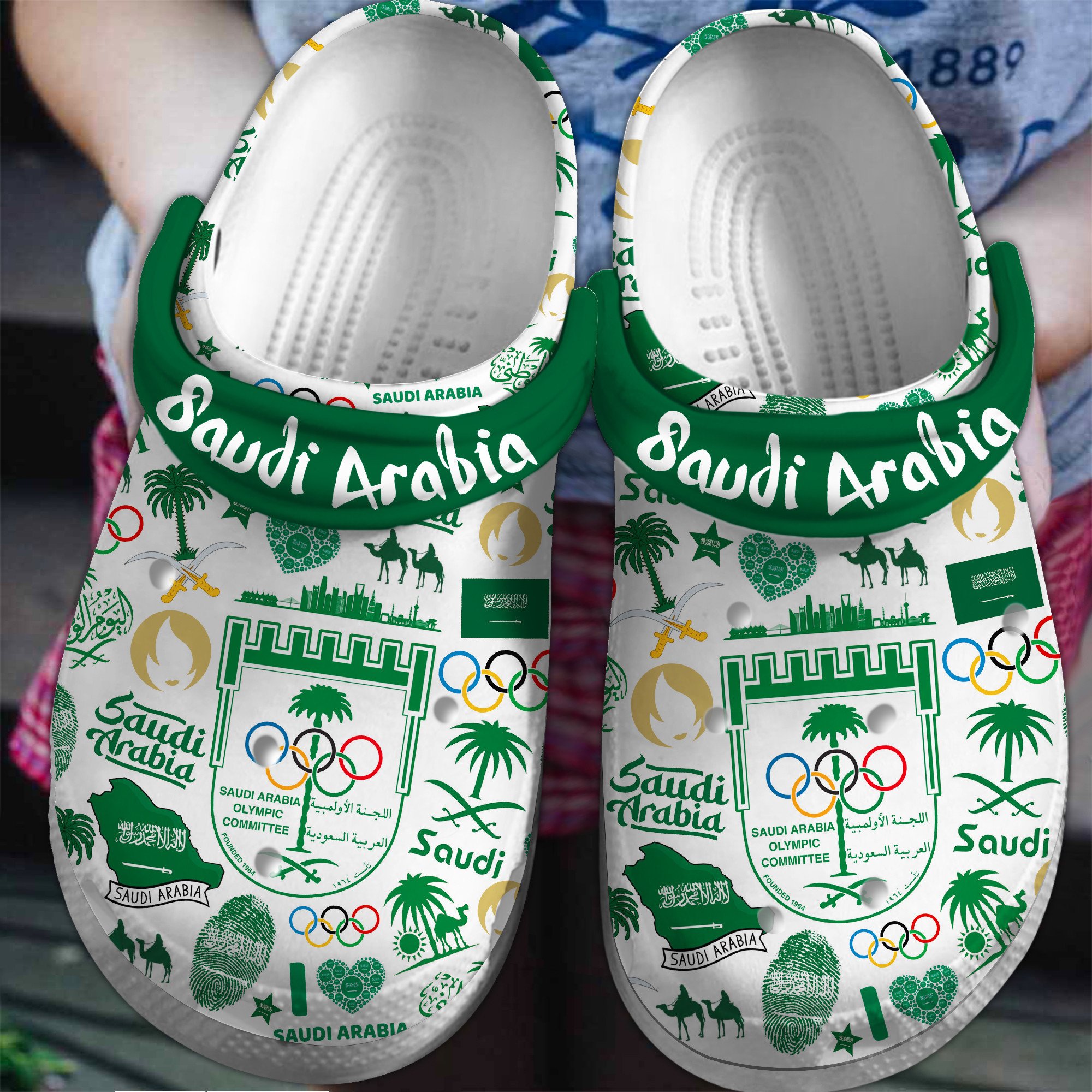 Olympic Paris 2024 Team Saudi Arabia Sport Crocs Crocband Clogs Shoes Comfortable For Men Women and Kids