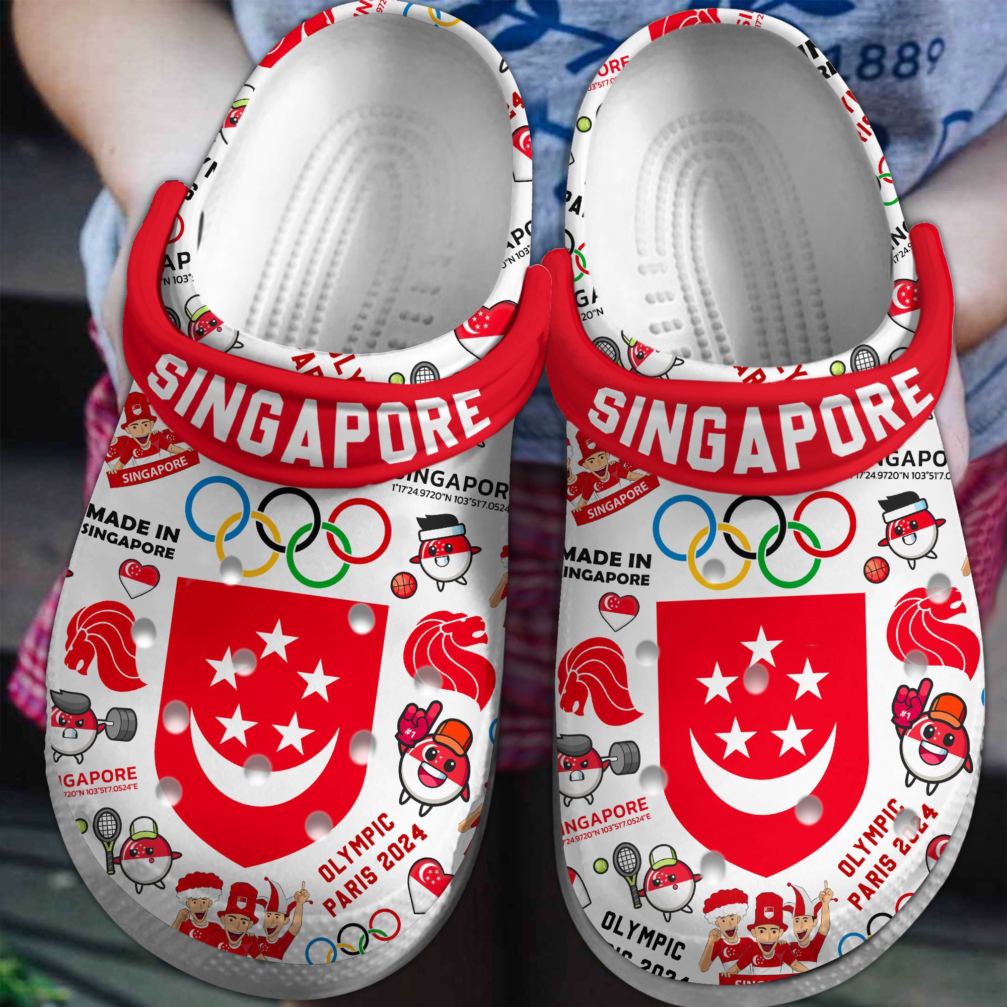 Olympic Paris 2024 Team Singapore Sport Crocs Crocband Clogs Shoes Comfortable For Men Women and Kids