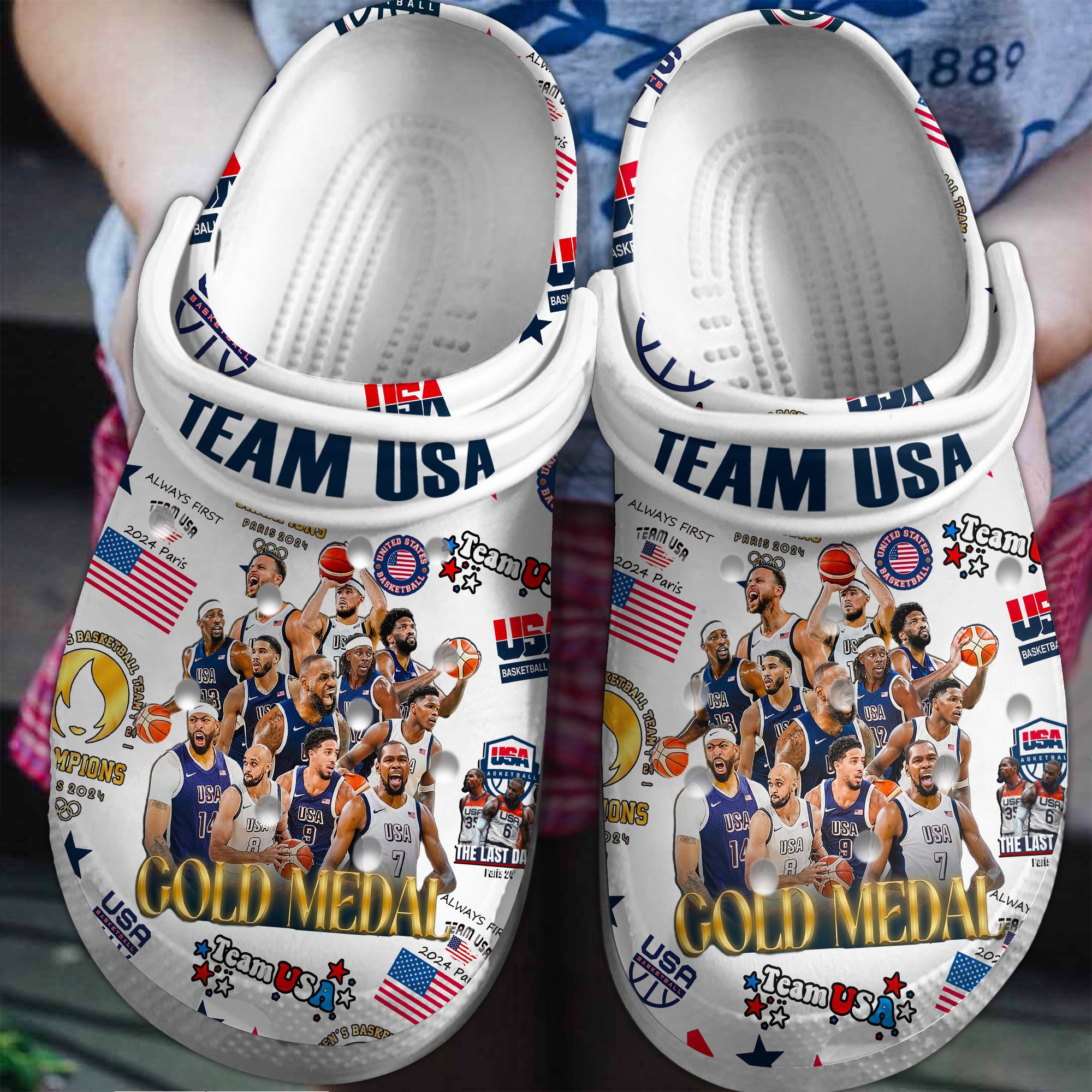 Olympic Paris 2024 Team USA Sport Crocs Crocband Clogs Shoes Comfortable For Men Women and Kids