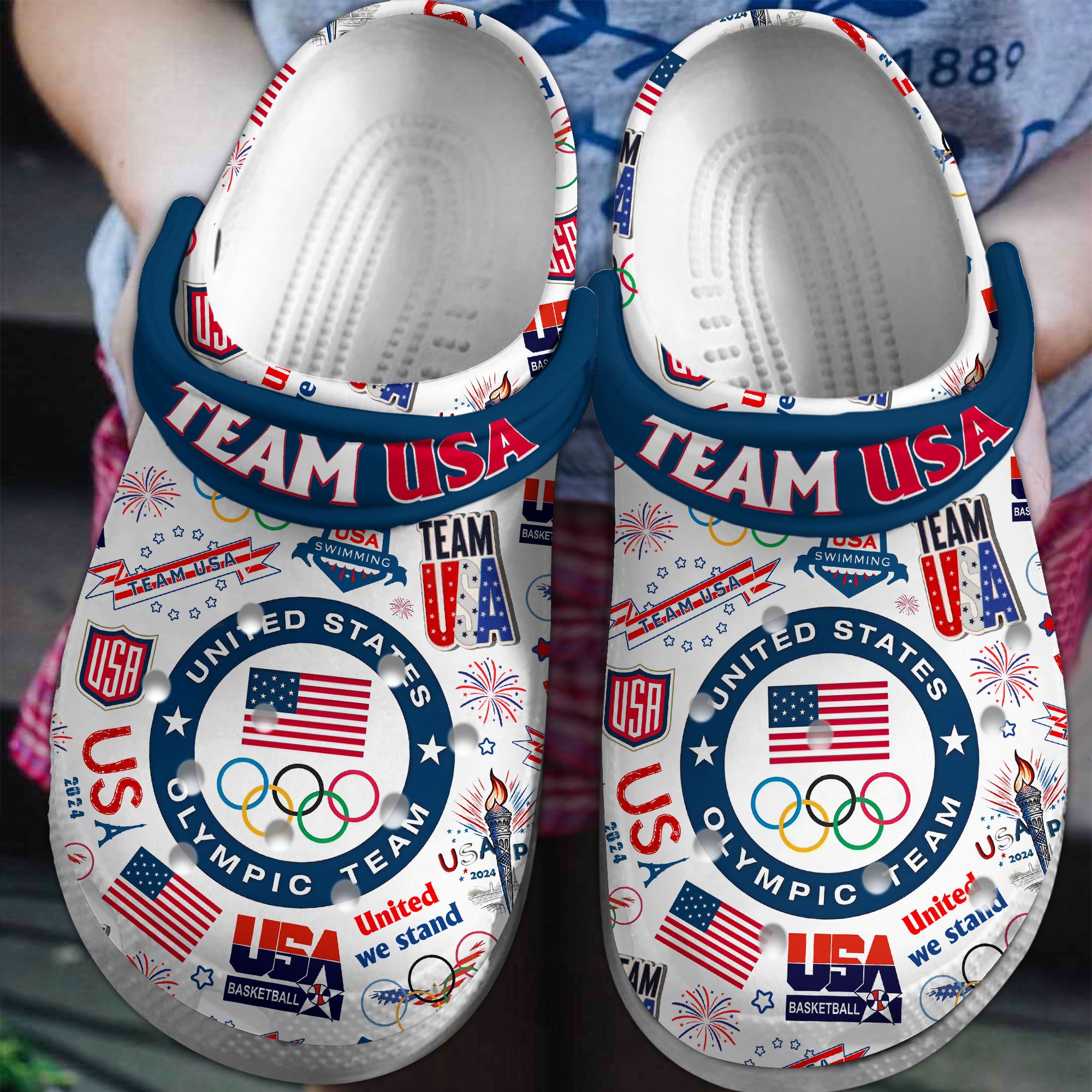 Olympic Paris 2024 Team USA Sport Crocs Crocband Clogs Shoes Comfortable For Men Women and Kids