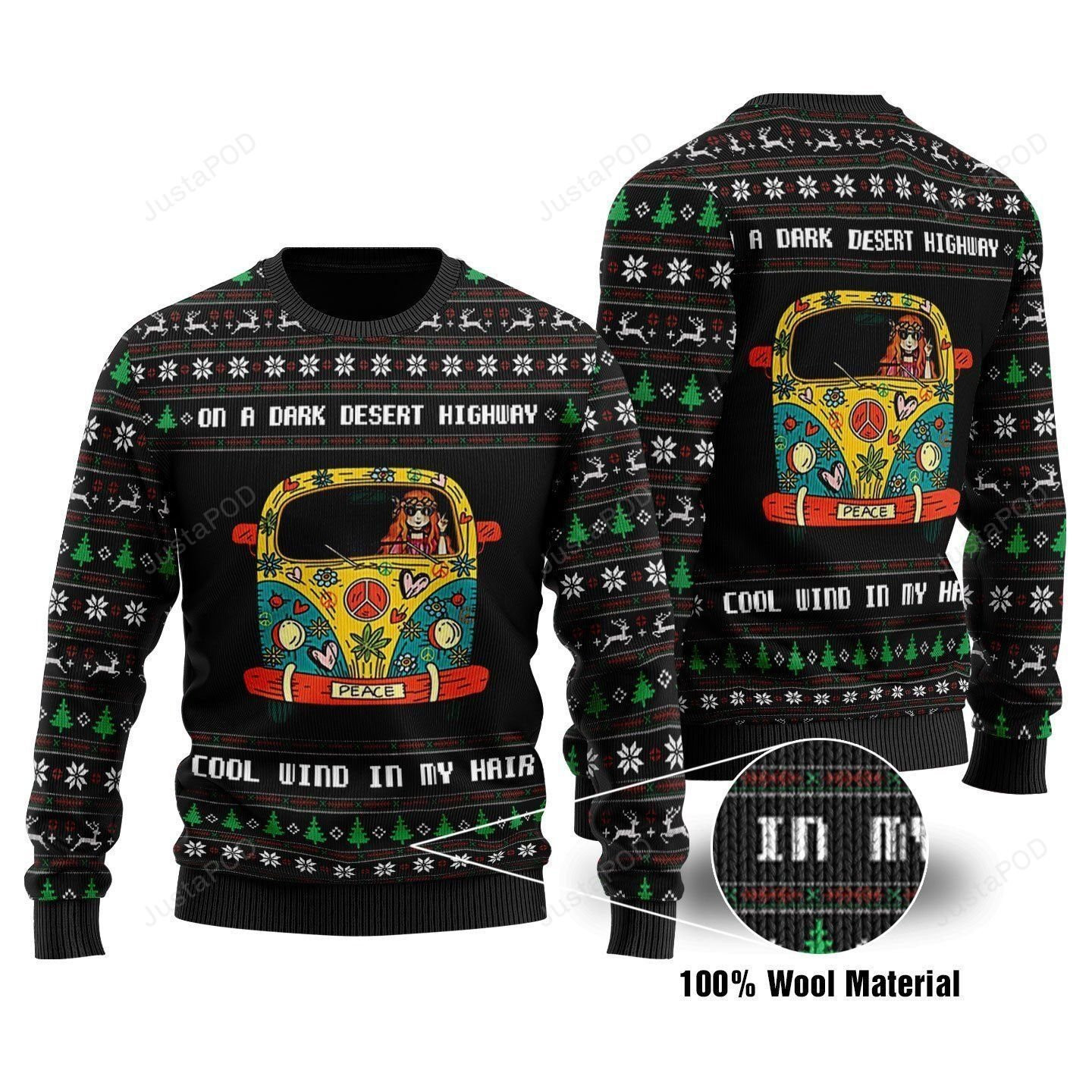 On A Dark Desert Highway Cool Wind In My Hair Girl On Car Ugly Christmas Sweater Adult 3D Funny Matching for family