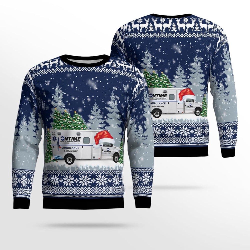On Time Ambulance Roselle New Jersey Christmas AOP Ugly Sweater Christmas Unisex Sweaters Gift For Christmas