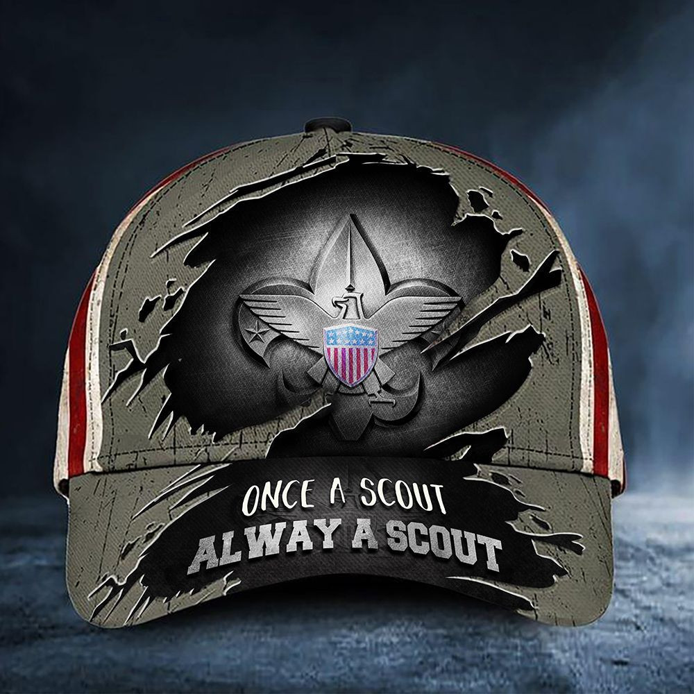 Once A Scout Always A Scout Cap American Flag Hat Proud Eagle Scout Gift Ideas Trucker Hats Custom Hats Gifts For Men & Women