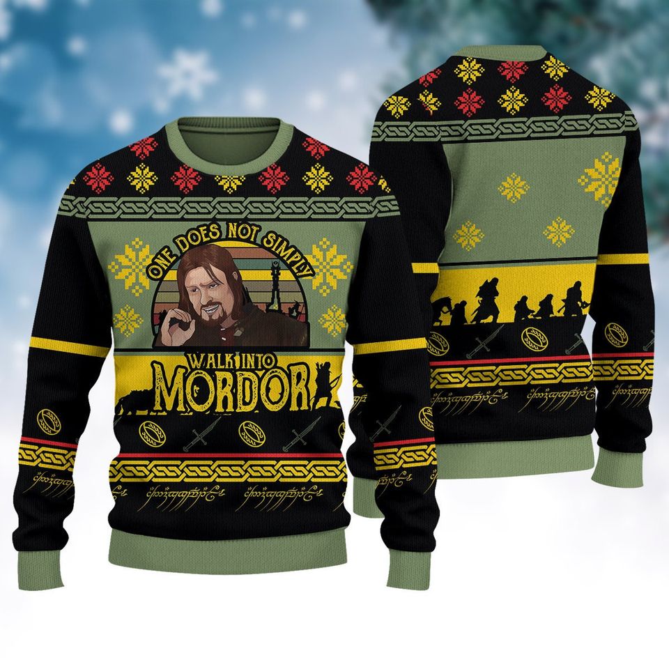 One Does Not Simply Walk Into Mordor Christmas Sweater, Lord Of The Ring Xmas Ugly Sweater