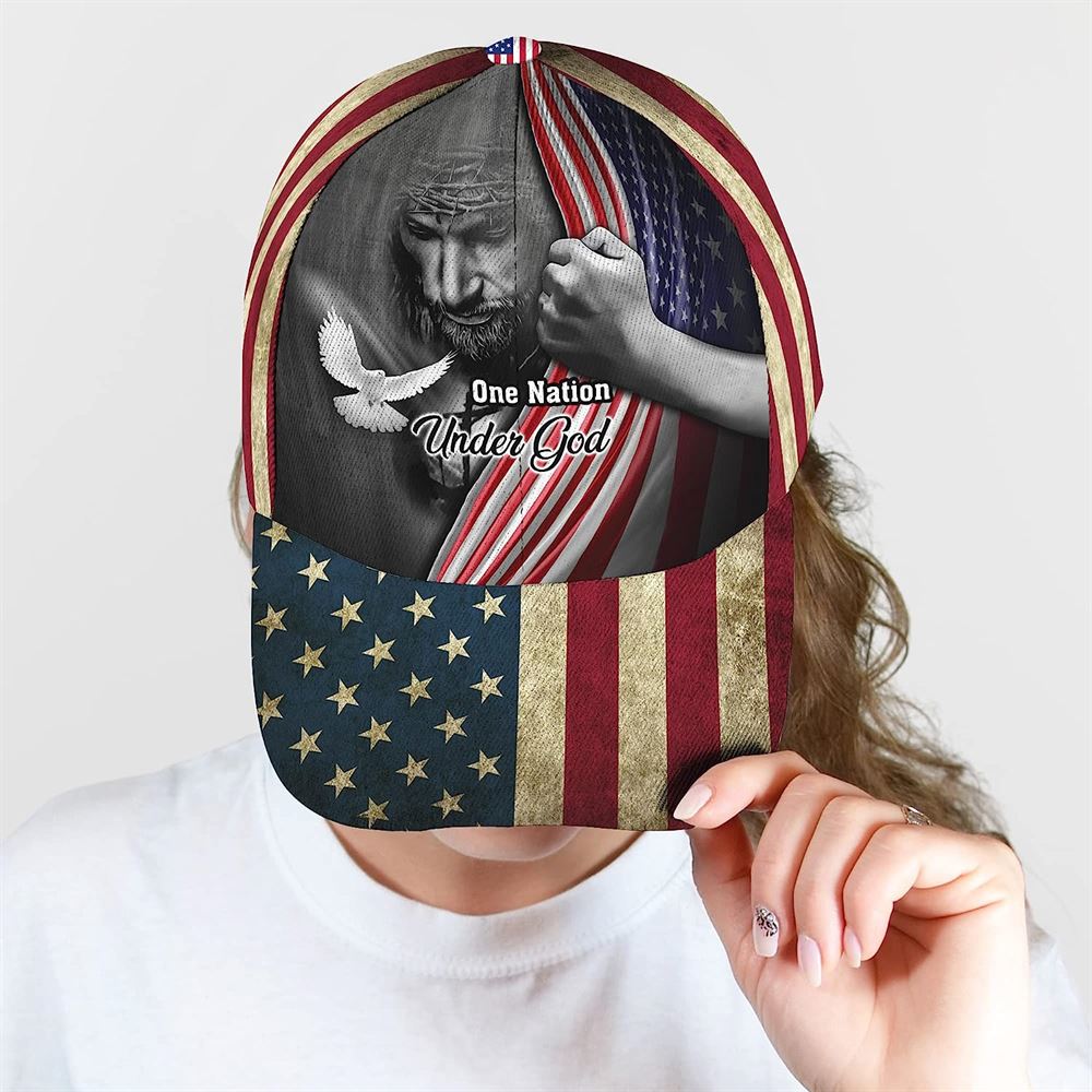 One Nation Under God American Flag And God And Dove Baseball Cap, Christian, Jesus Hat Trucker Hats Custom Hats Gifts For Men & Women
