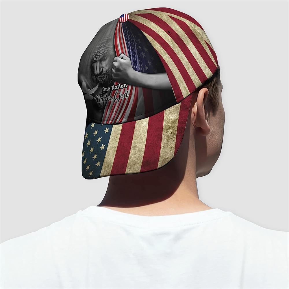 One Nation Under God American Flag And God And Dove Baseball Cap, Christian, Jesus Hat Trucker Hats Custom Hats Gifts For Men & Women