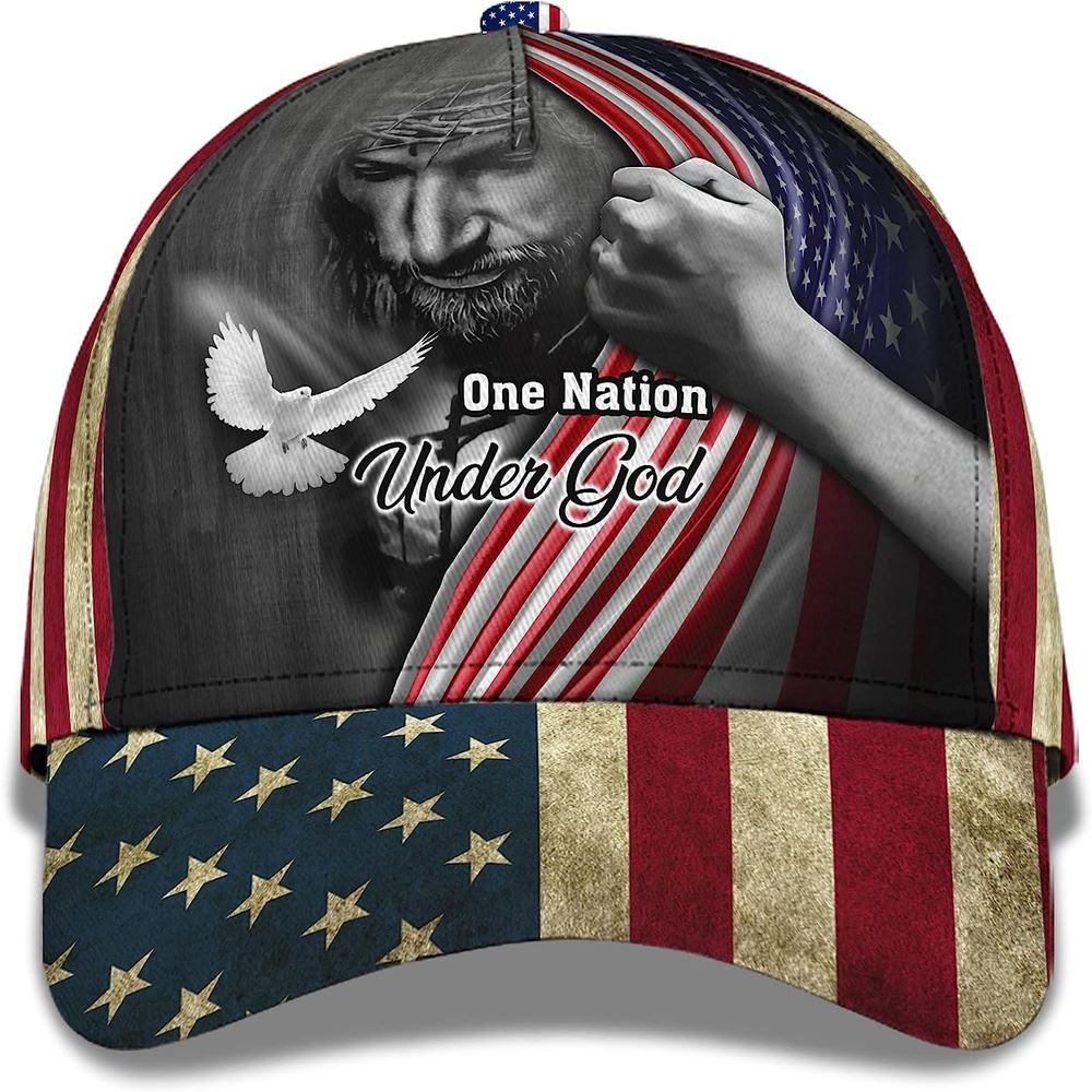One Nation Under God American Flag And God And Dove Baseball Cap, Christian, Jesus Hat Trucker Hats Custom Hats Gifts For Men & Women