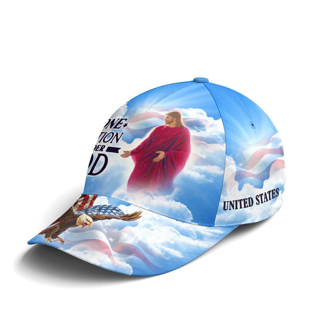 One Nation Under God Baseball Cap For Jesus Lovers Drawing Vector Style Blue, God Cap Trucker Hats Custom Hats Gifts For Men & Women