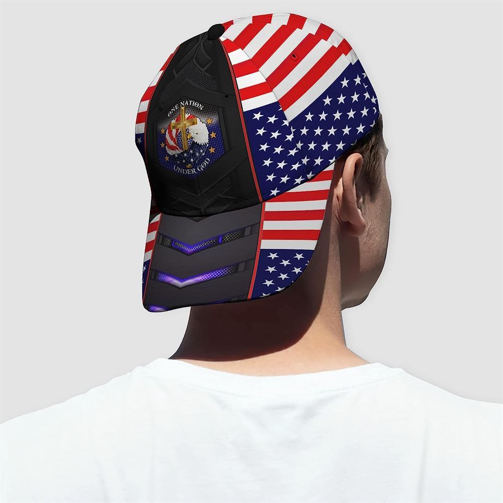 One Nation Under God Cross And American Flag Eagle Wreath Baseball Cap Hat  Trucker Hats Custom Hats Gifts For Men & Women