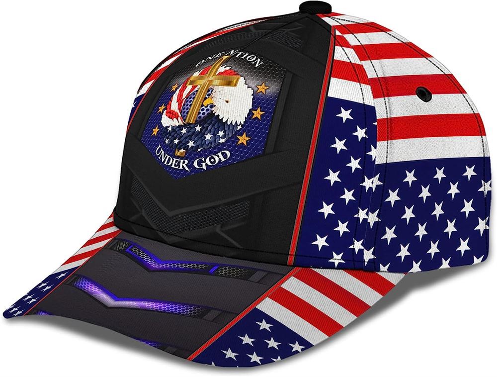 One Nation Under God Cross And American Flag Eagle Wreath Baseball Cap Hat  Trucker Hats Custom Hats Gifts For Men & Women