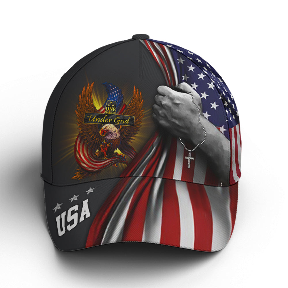 One Nation Under God Eagle American Flag Baseball Cap  Patriotic Classic Cap Trucker Hats Custom Hats Gifts For Men & Women