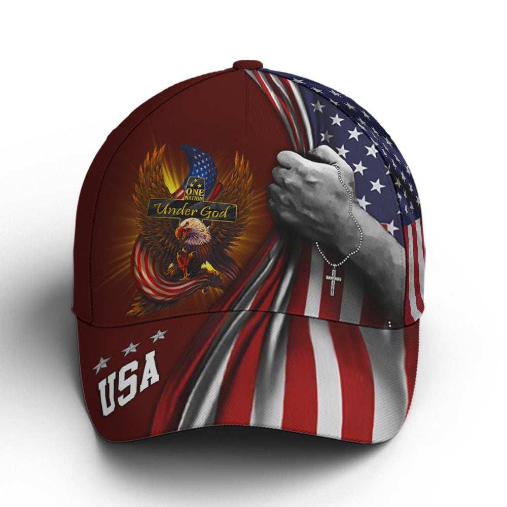 One Nation Under God Eagle American Flag Baseball Cap  Patriotic Classic Cap Trucker Hats Custom Hats Gifts For Men & Women