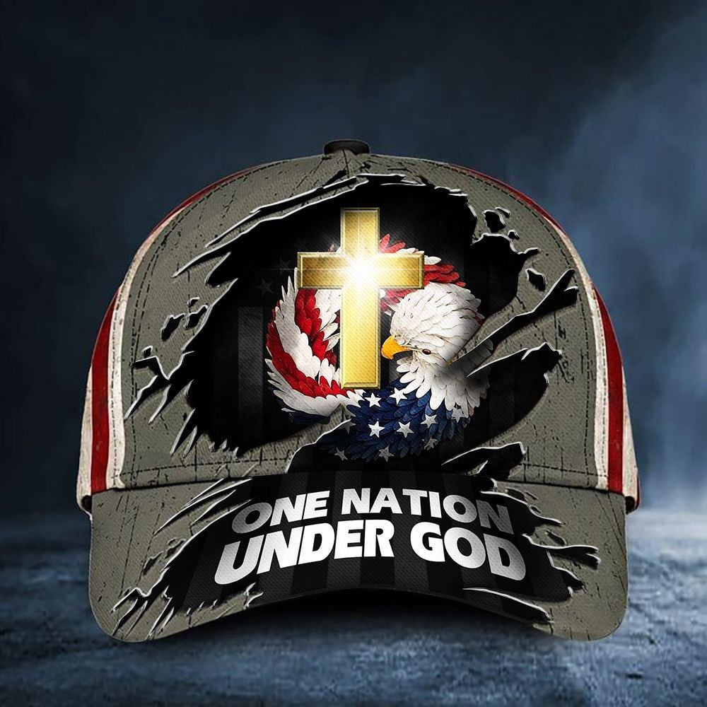 One Nation Under God Hat Wreath Eagle Cross American Flag Cap Patriotic Christian Gift Trucker Hats Custom Hats Gifts For Men & Women