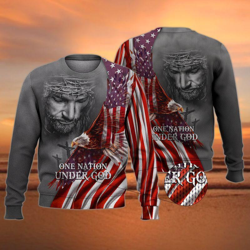One Nation Under God Ugly Christmas Sweater Adult 3D Funny Matching for family