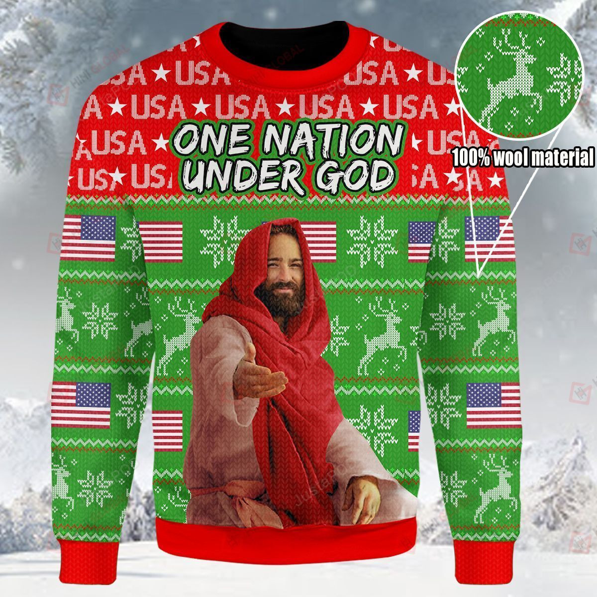 One Nation Under God Ugly Christmas Sweater Adult 3D Funny Matching for family