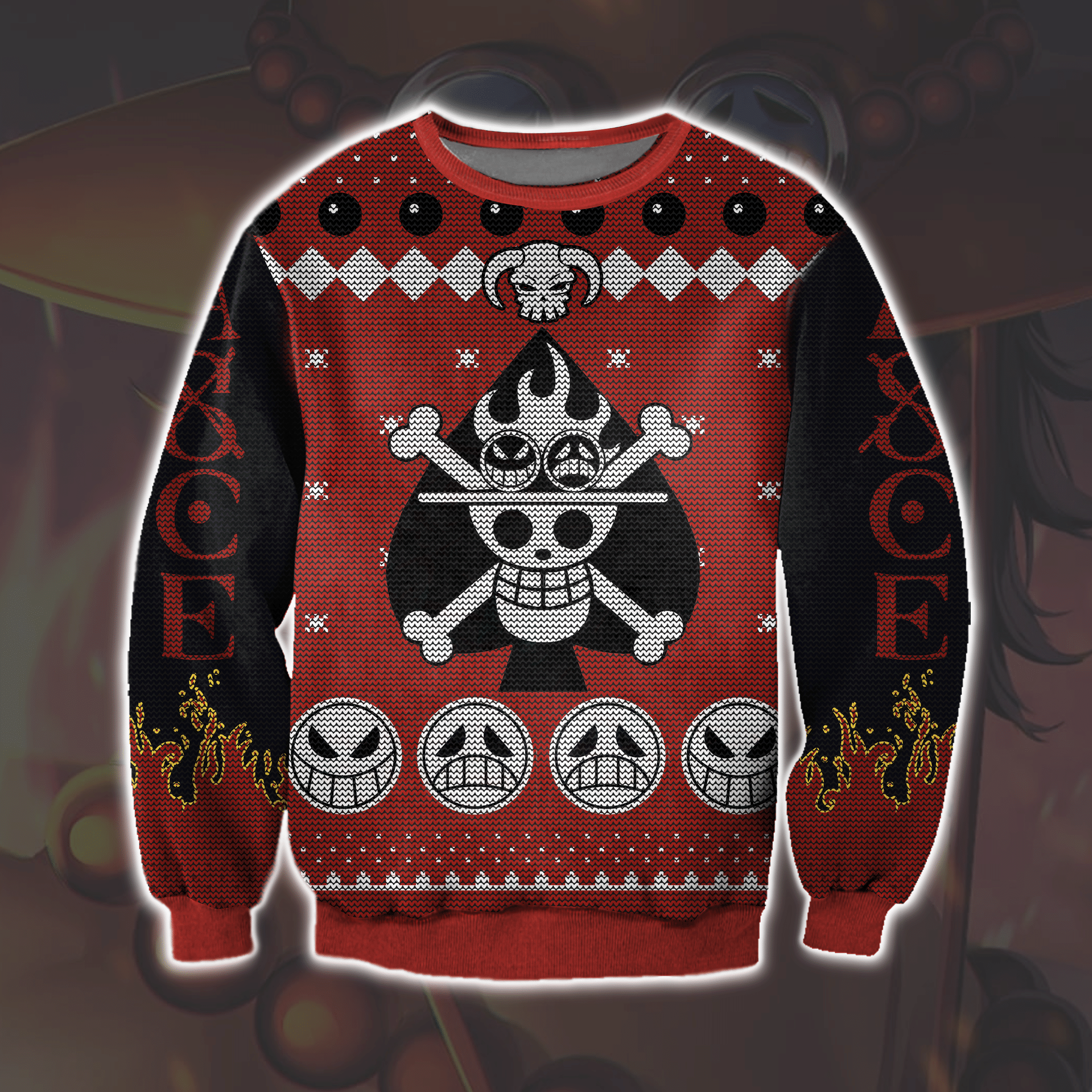 One Piece Ace 3D Print Ugly Christmas Sweater Adult 3D Funny Matching for family