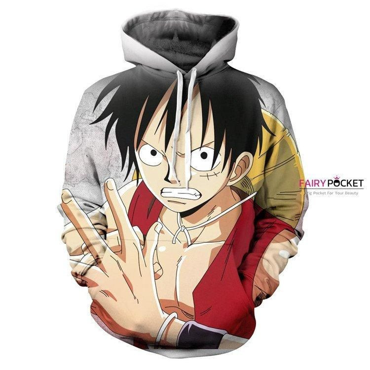 One Piece Monkey D. Luffy Grey 3D All Over Print Hoodie, Zip Hoodie