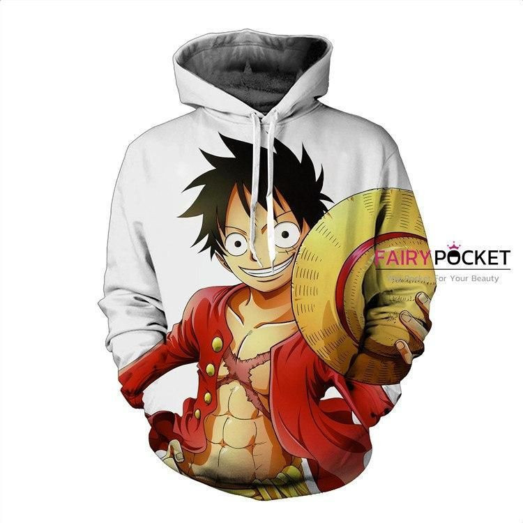 One Piece Monkey D. Luffy White 3D All Over Print Hoodie, Zip Hoodie