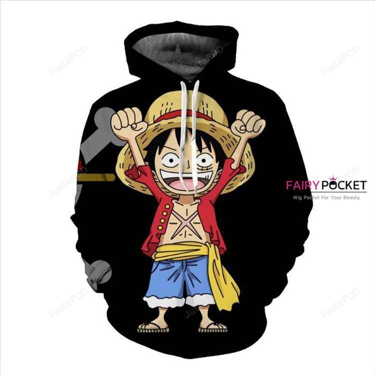 One Piece Young Monkey D. Luffy Black 3D All Over Print Hoodie, Zip Hoodie