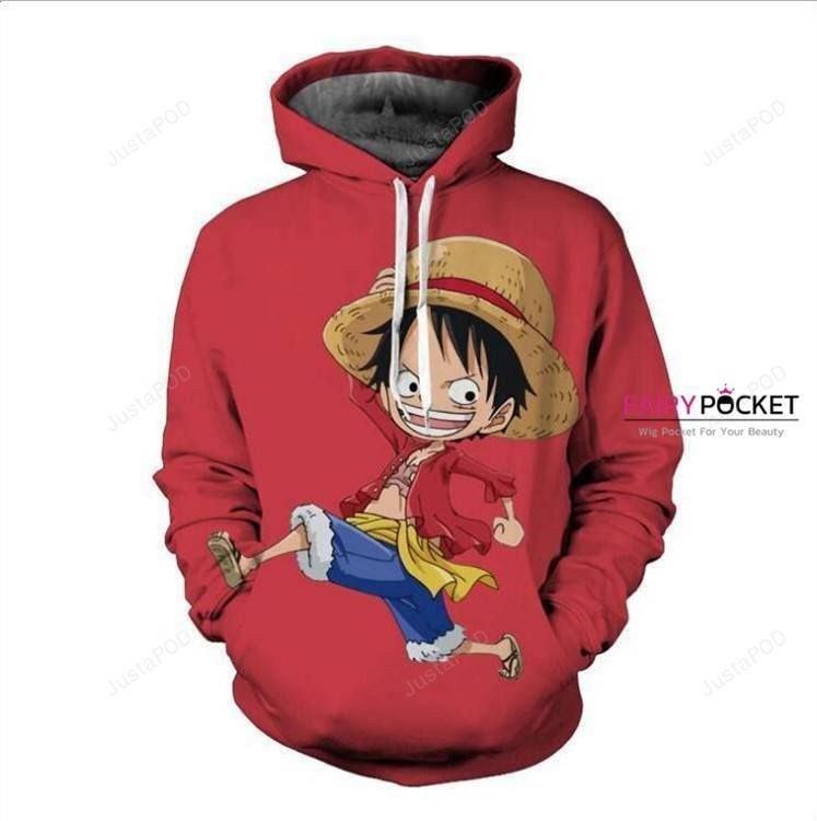 One Piece Young Monkey D. Luffy Red 3D All Over Print Hoodie, Zip Hoodie