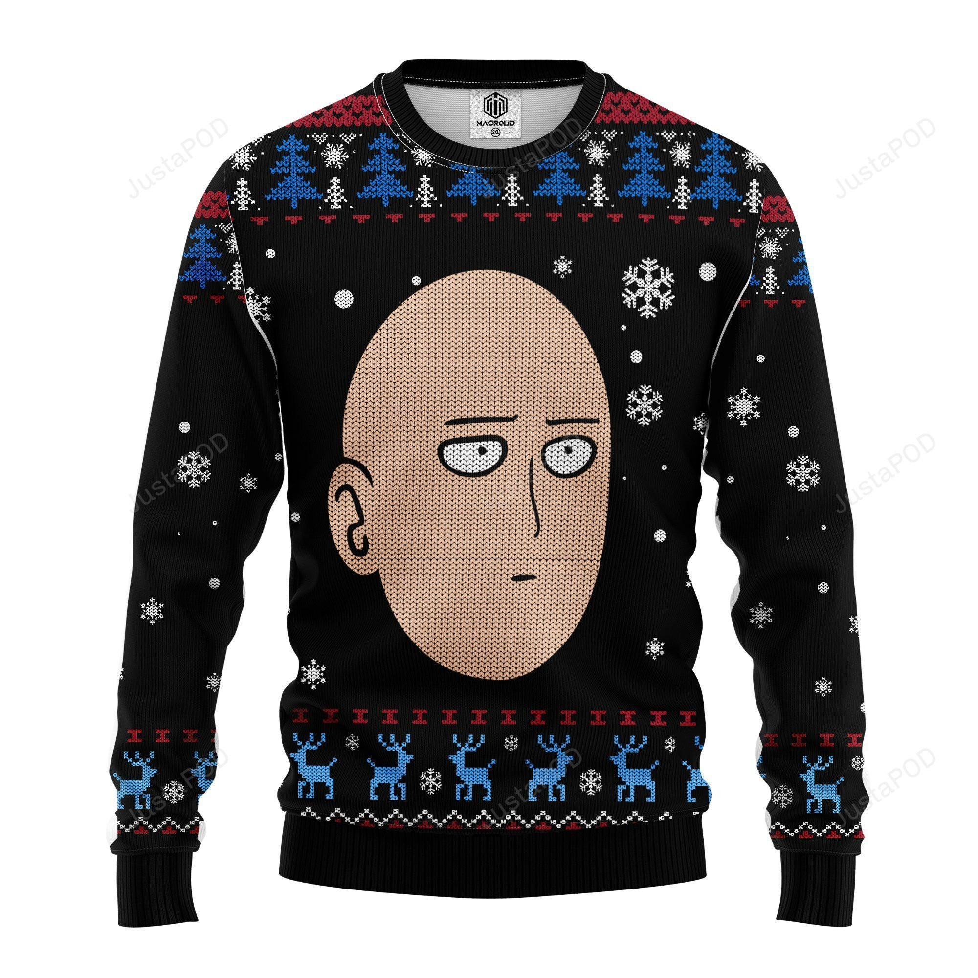 One Punch Man Head Back Custom Ugly Christmas Sweater Adult 3D Funny Matching for family