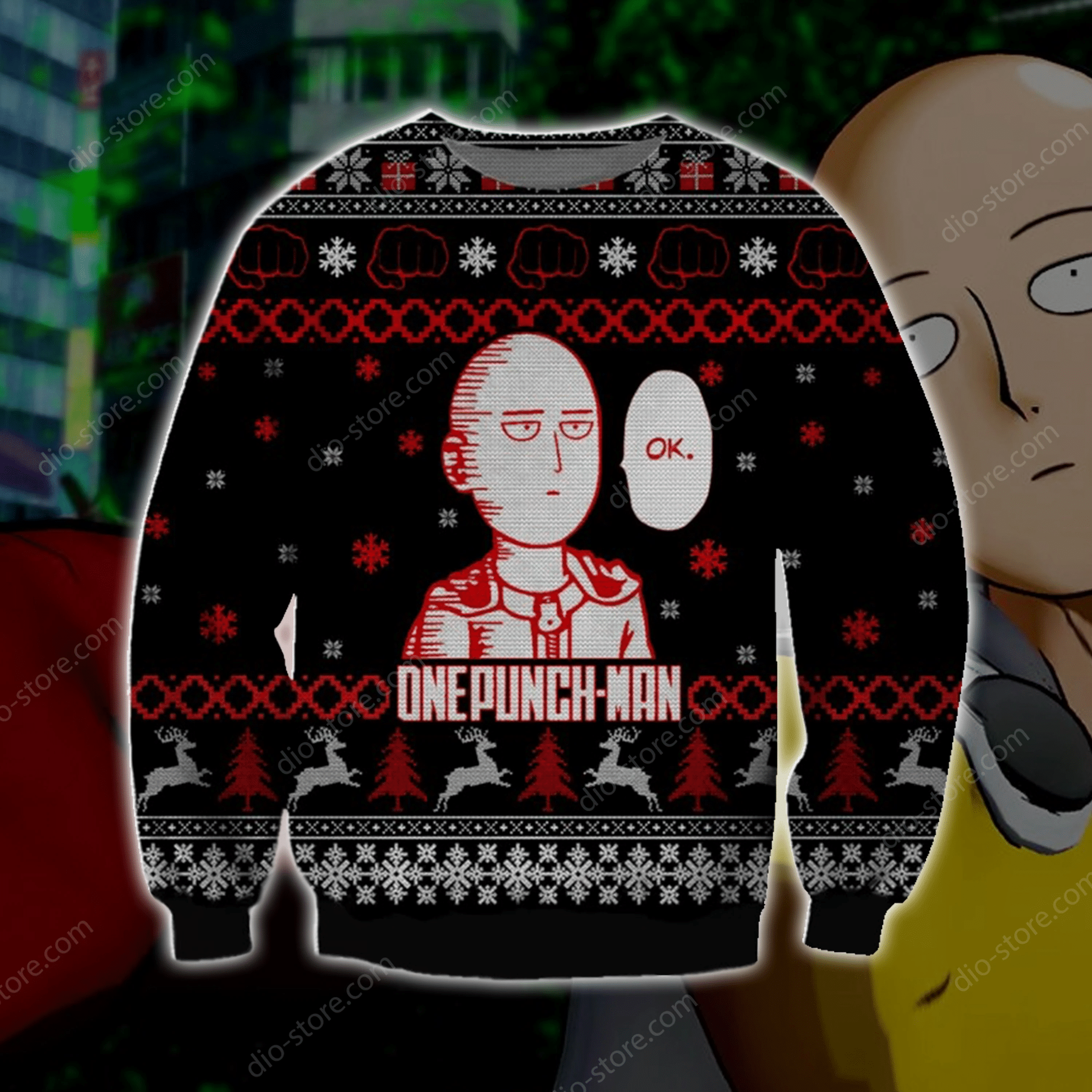 One Punch Man Knitting Pattern 3D Print Ugly Christmas Sweater Adult 3D Funny Matching for family