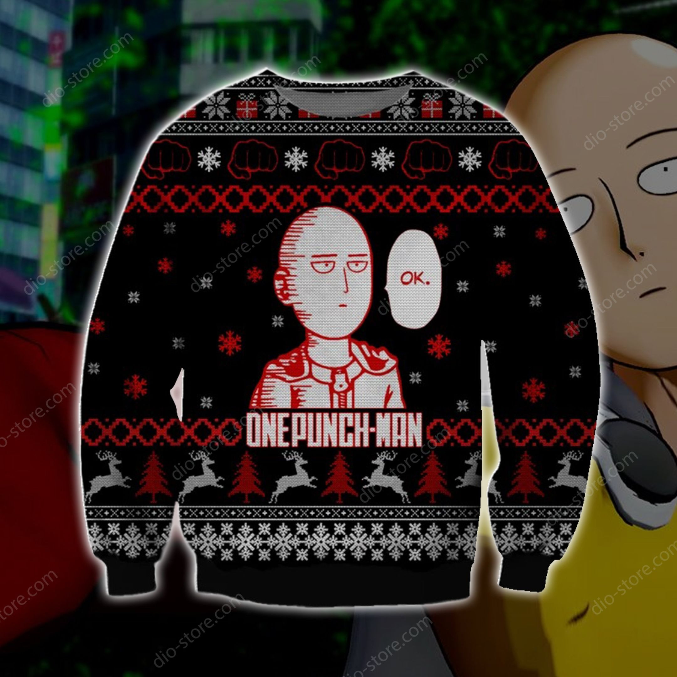 One Punch Man Knitting Pattern For Unisex Ugly Christmas Sweater Adult 3D Funny Matching for family