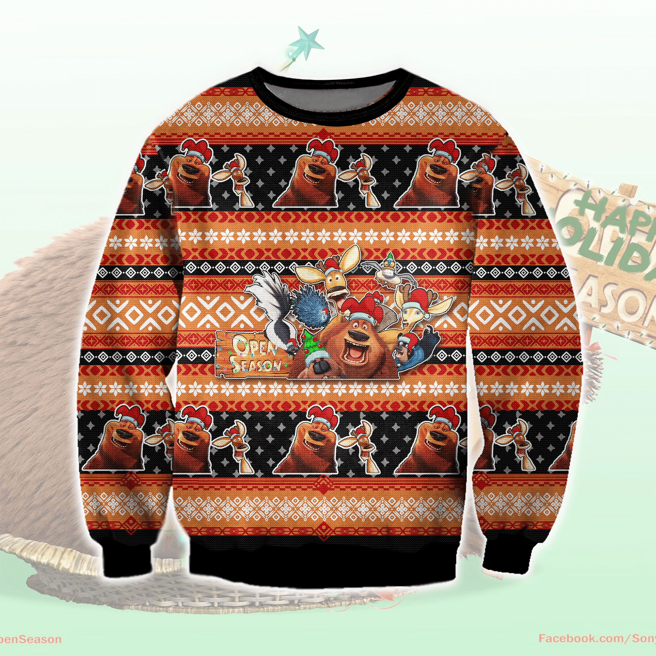 Open Season Ugly Christmas Sweater Adult 3D Funny Matching for family