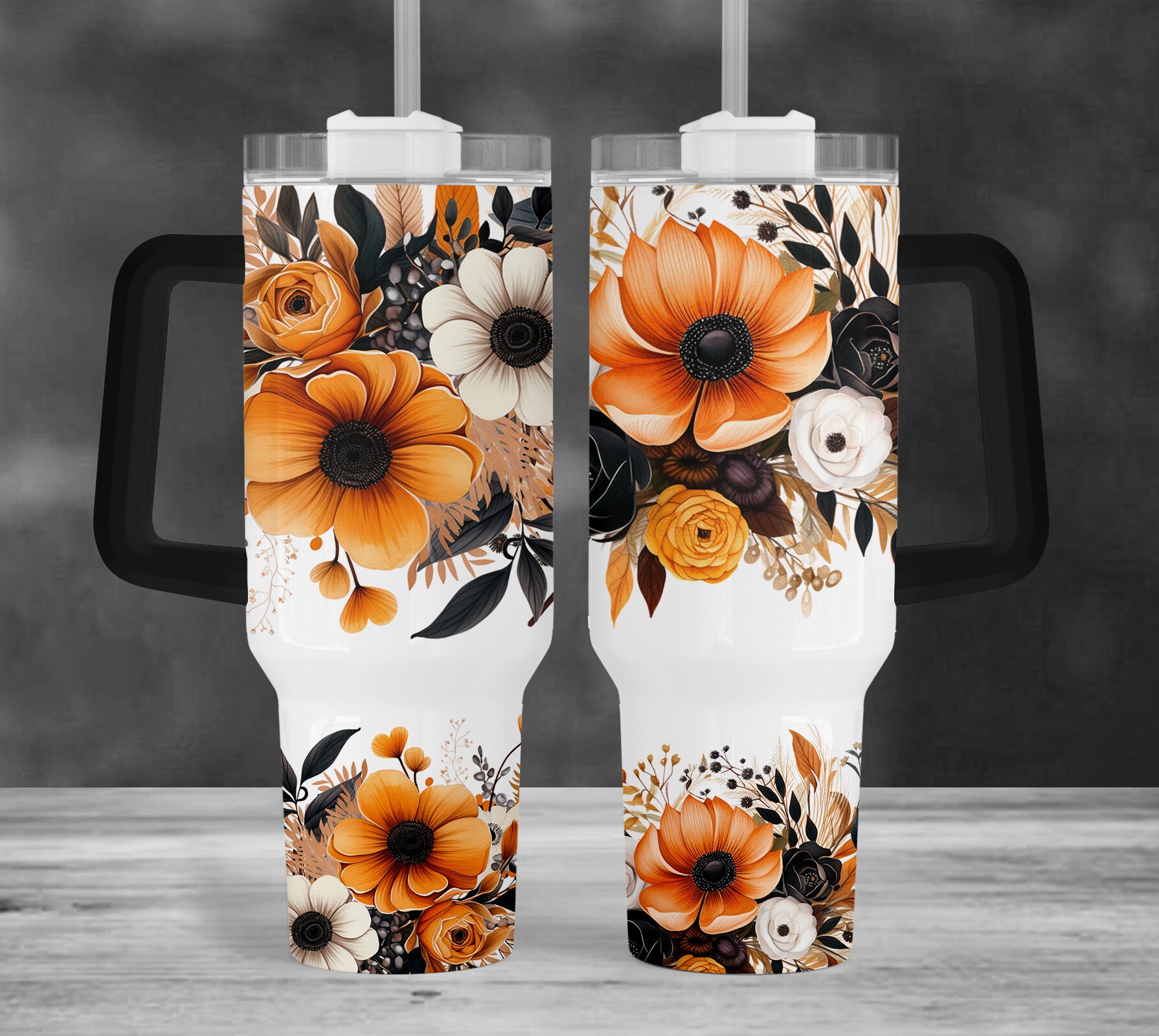 Orange Flowers Custom Stanley Cup 40 oz 30 oz Tumbler With HandleTVC2301964 - Image 2