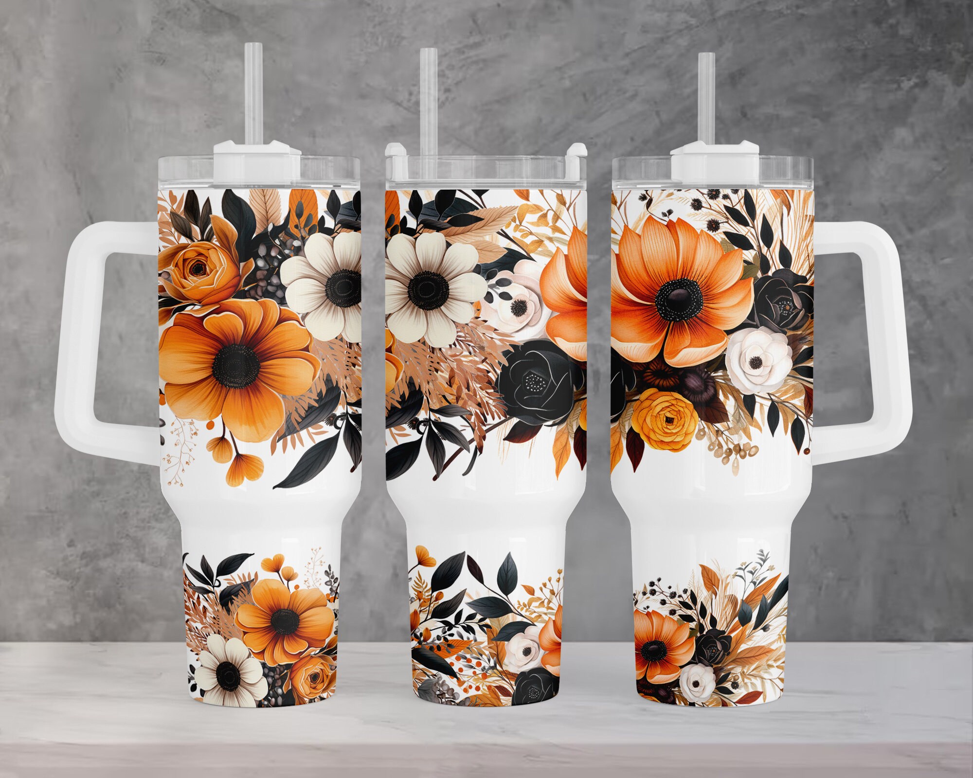 Orange Flowers Custom Stanley Cup 40 oz 30 oz Tumbler With HandleTVC2301964 - Image 5