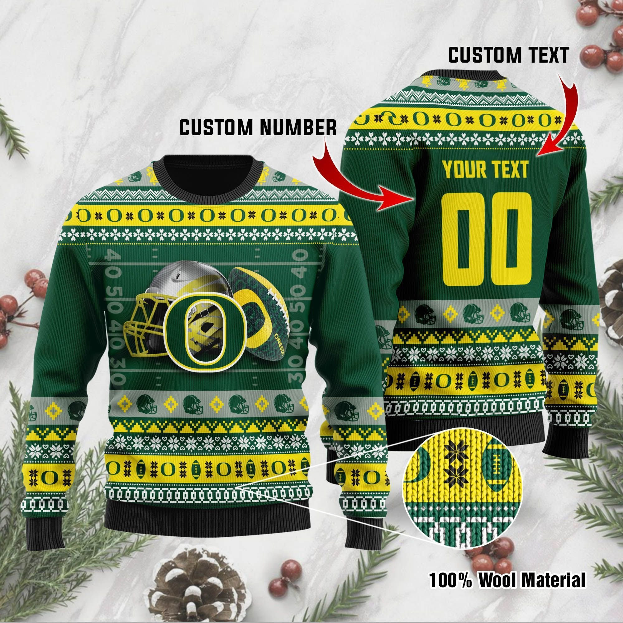 Oregon Ducks Custom Name & Number Personalized Ugly Christmas Sweater Adult 3D Funny Matching for family