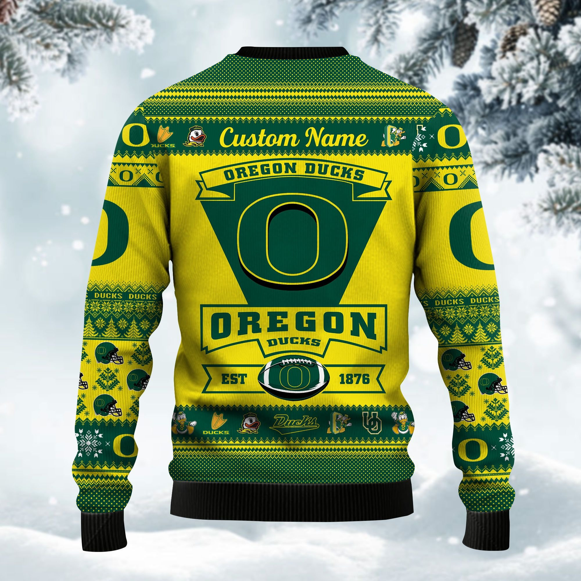 Oregon Ducks Football Team Logo Custom Name Personalized Ugly Christmas Sweater Adult 3D Funny Matching for family - Image 4