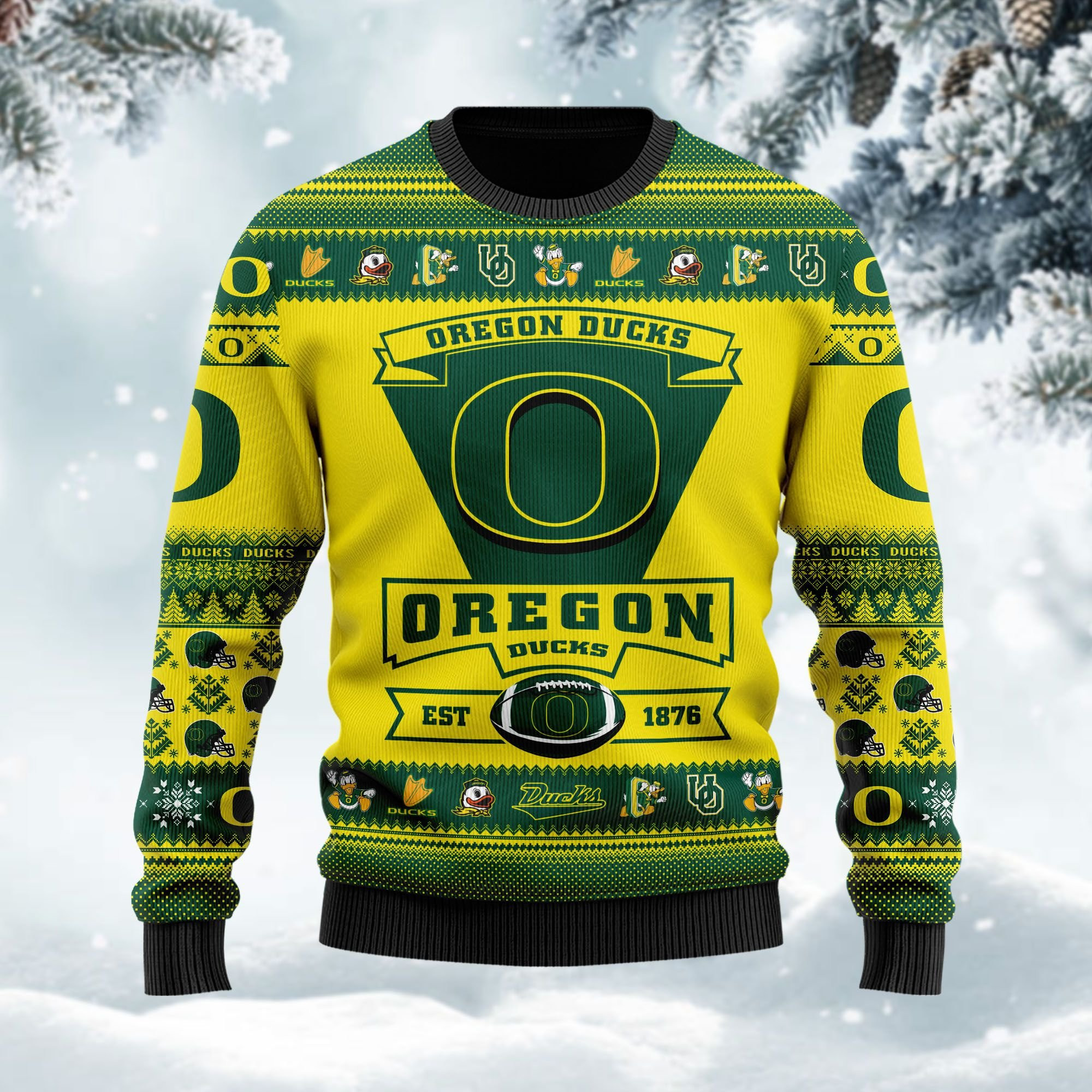 Oregon Ducks Football Team Logo Custom Name Personalized Ugly Christmas Sweater Adult 3D Funny Matching for family - Image 3