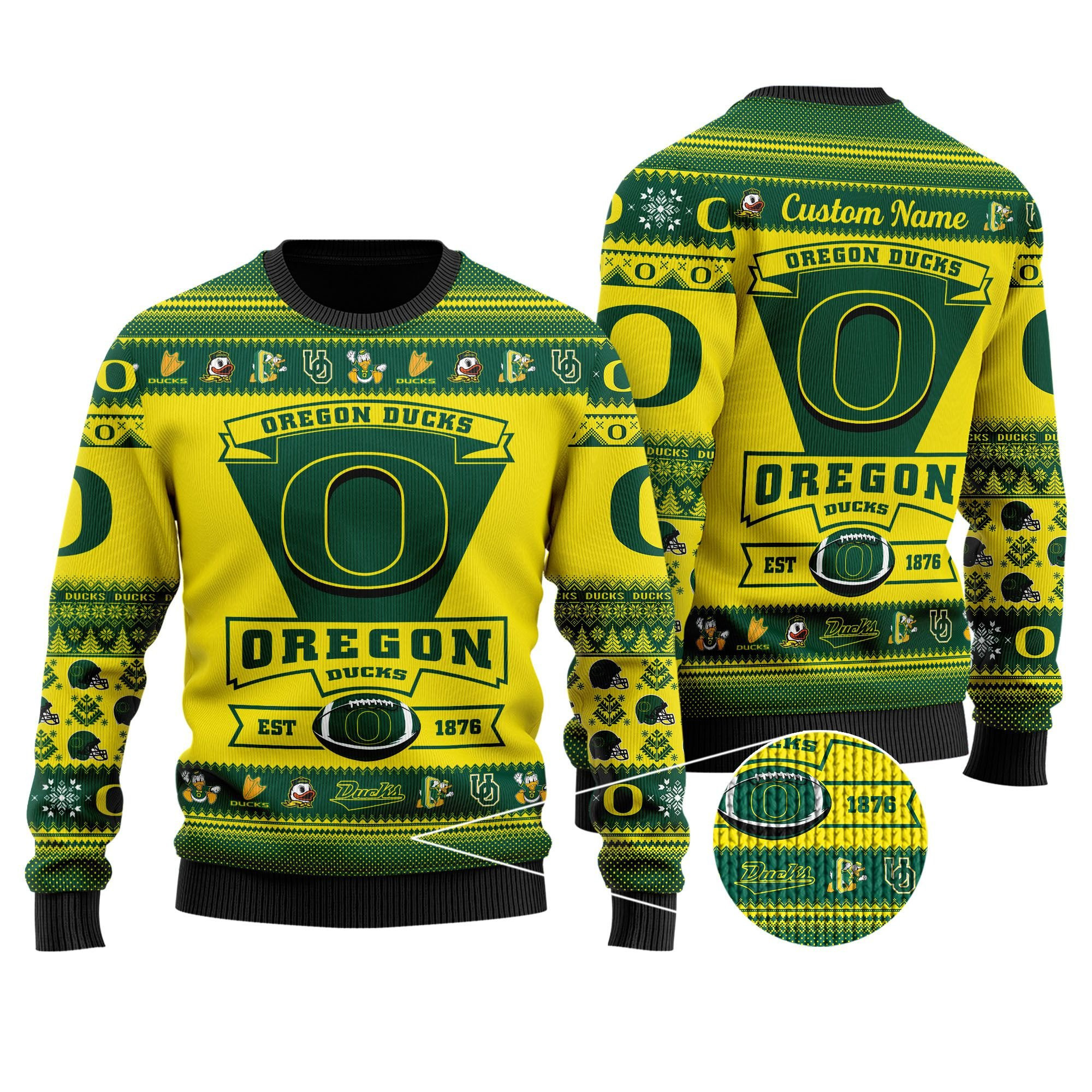Oregon Ducks Football Team Logo Custom Name Personalized Ugly Christmas Sweater Adult 3D Funny Matching for family - Image 2